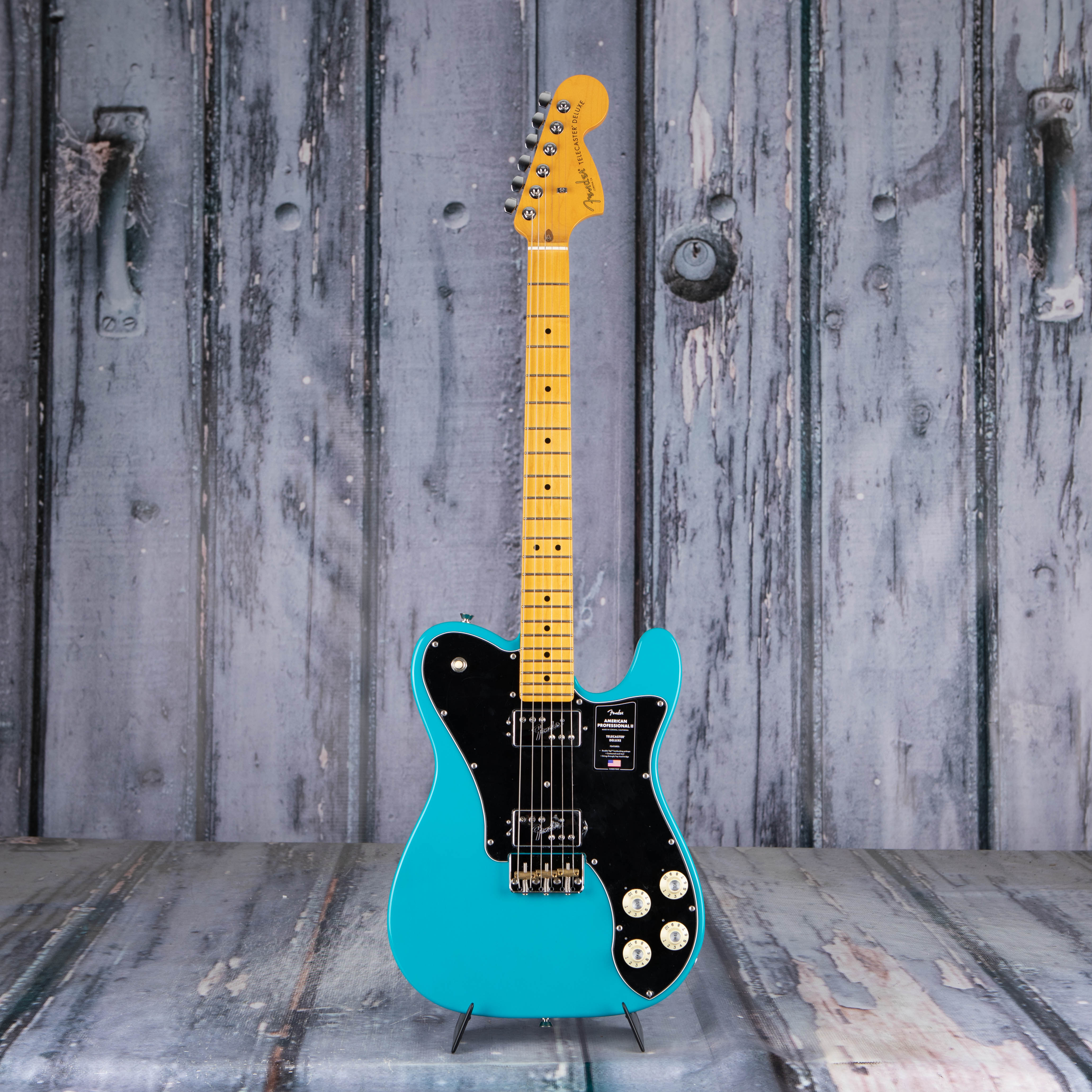 Fender American Professional II Telecaster Deluxe Electric Guitar, Miami Blue *DEMO MODEL*, front
