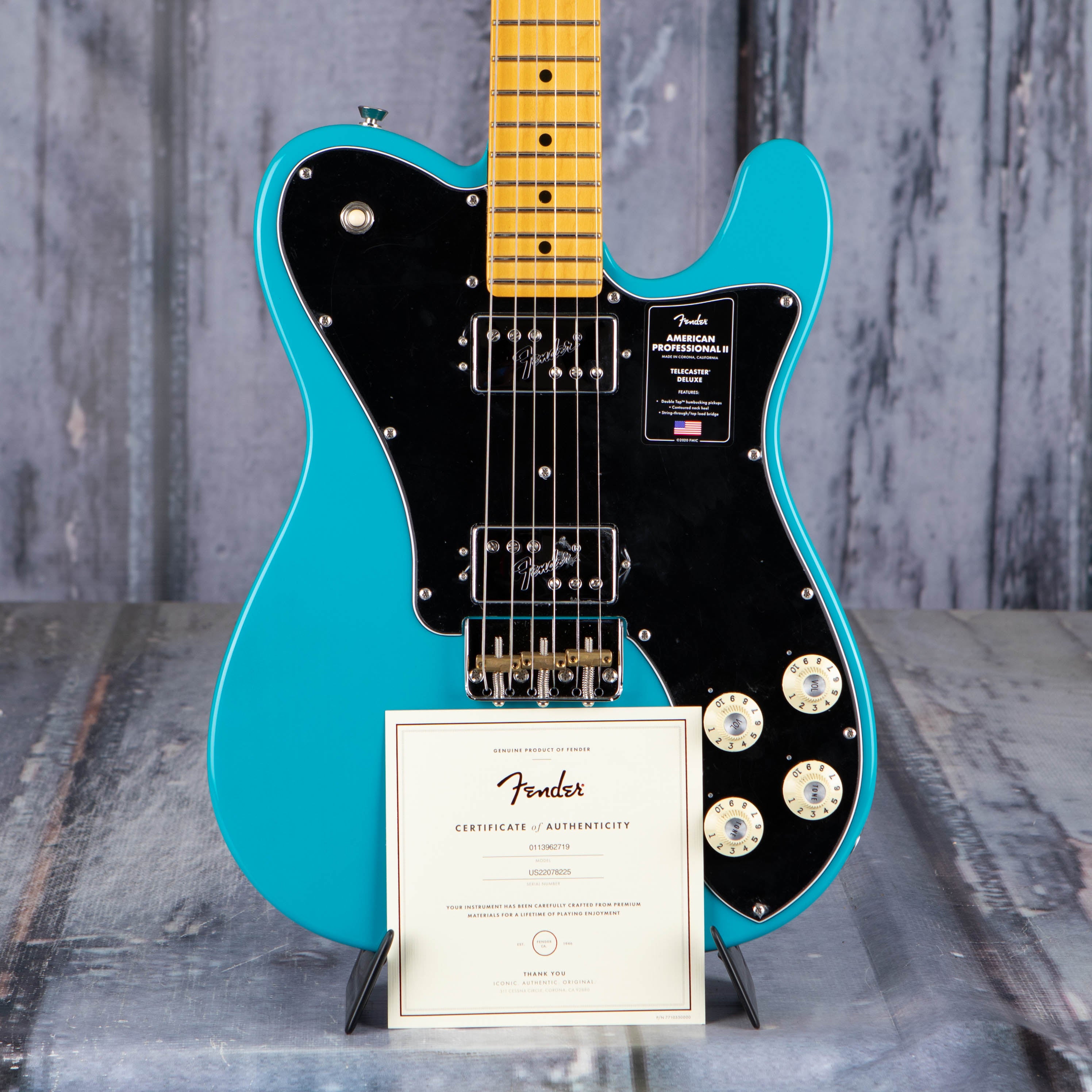 Fender American Professional II Telecaster Deluxe Electric Guitar, Miami Blue *DEMO MODEL*, coa