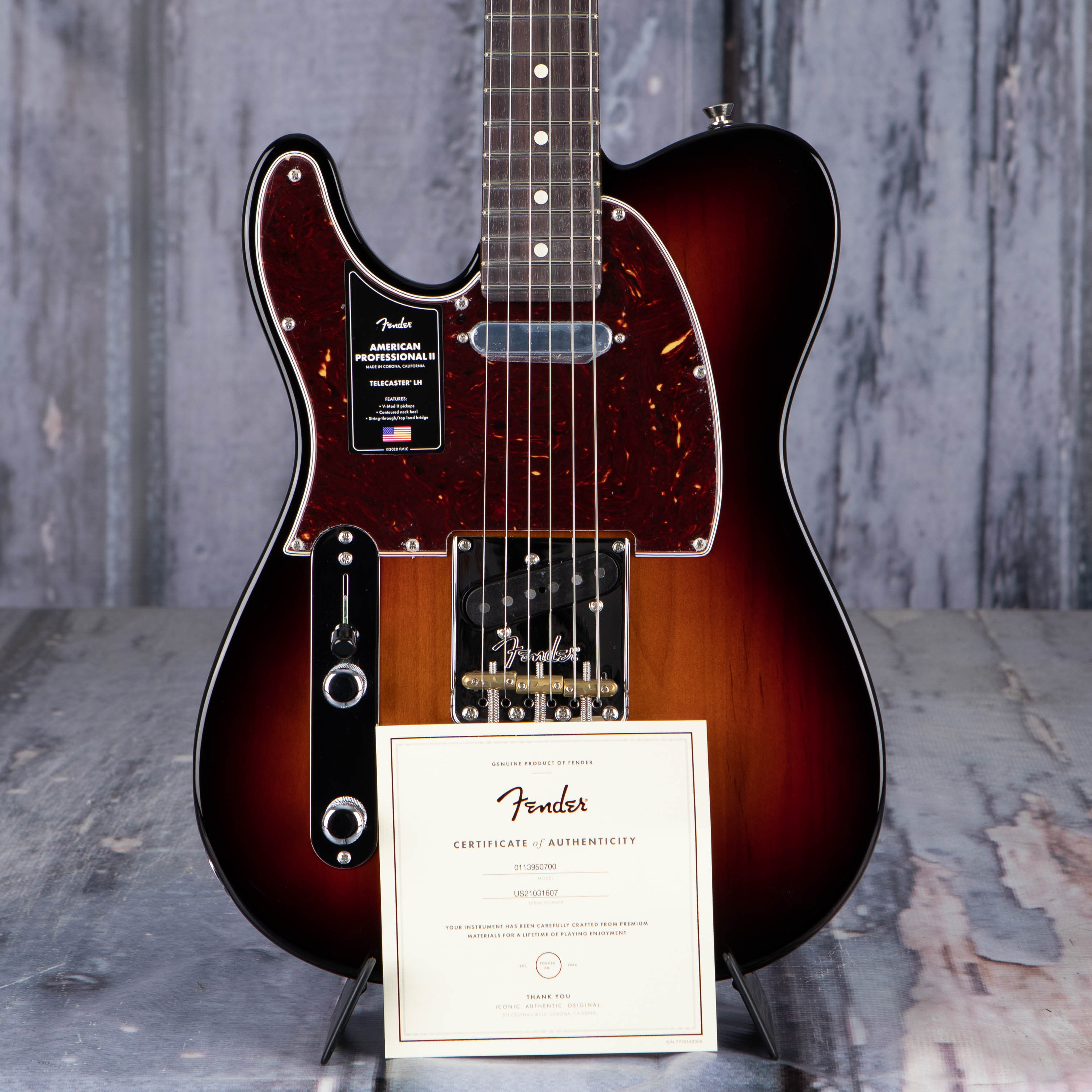 Fender American Professional II Telecaster Left-Handed Electric Guitar, 3-Color Sunburst, coa