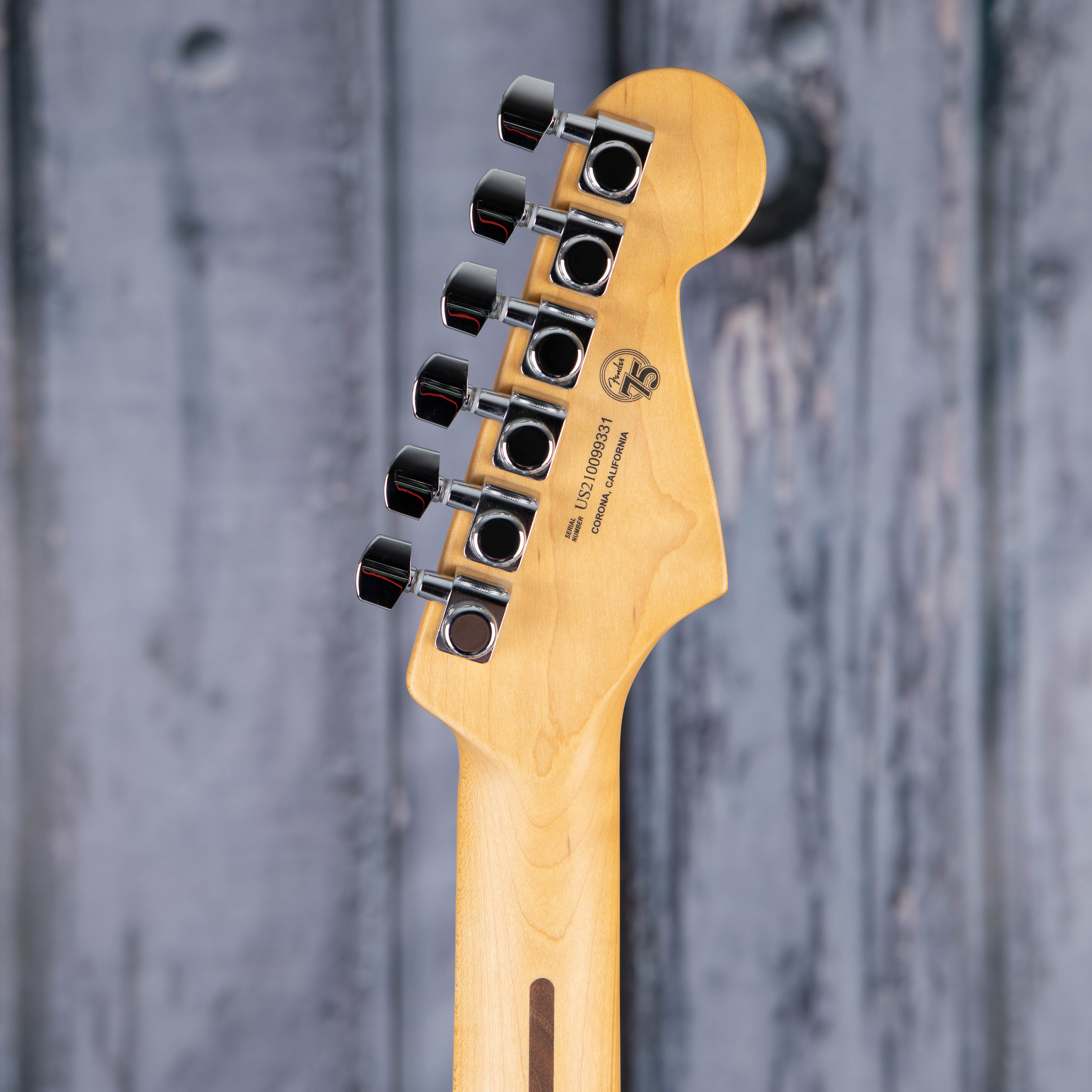 Fender American Ultra Stratocaster Left-Handed Electric Guitar, Texas Tea, back headstock