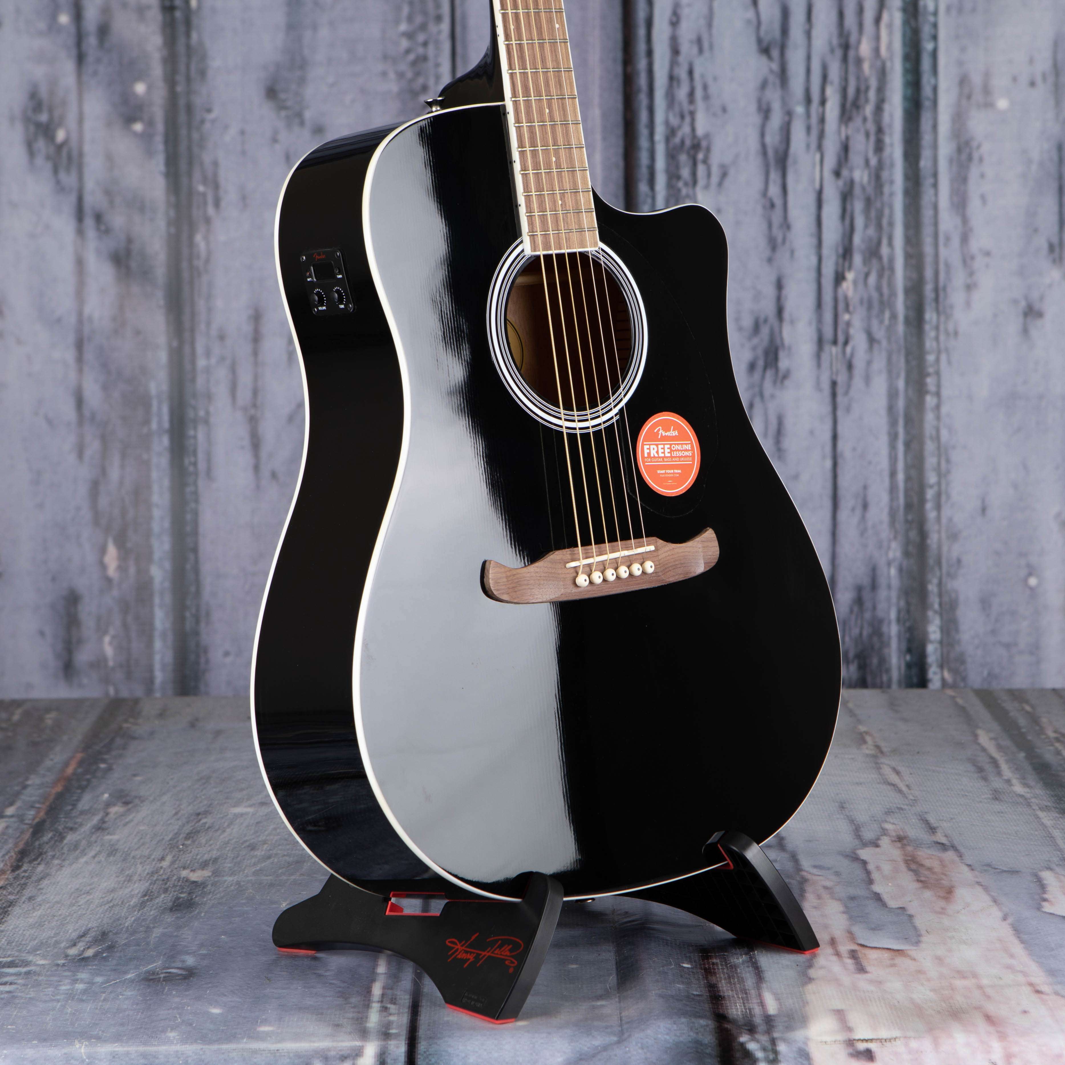 Fender FA-125CE Dreadnought Acoustic/Electric Guitar, Black, angle