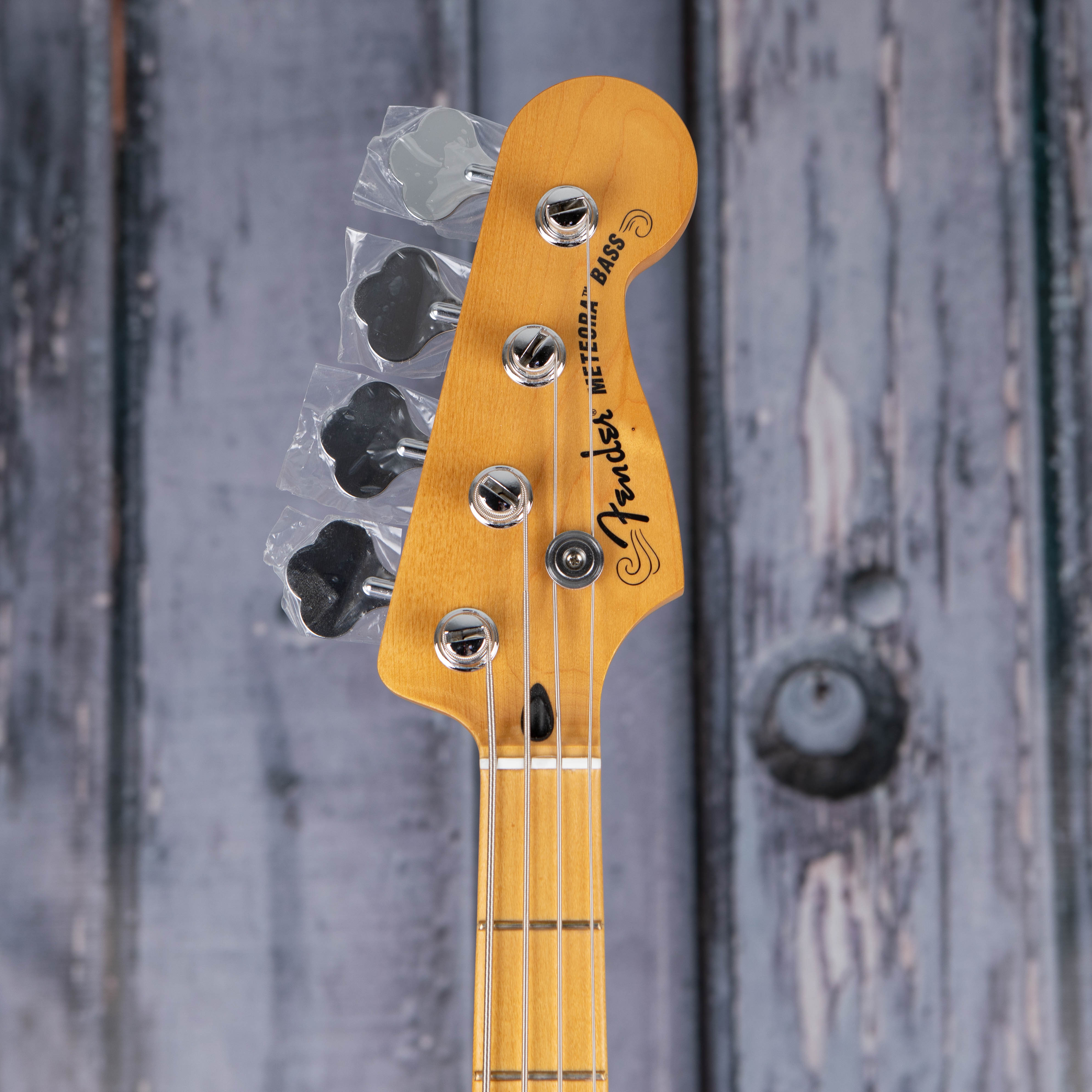 Fender Player Plus Active Meteora Bass Guitar, 3-Color Sunburst, front headstock