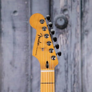 Fender Player Plus Stratocaster Left-Handed Electric Guitar, 3-Color Sunburst, front headstock