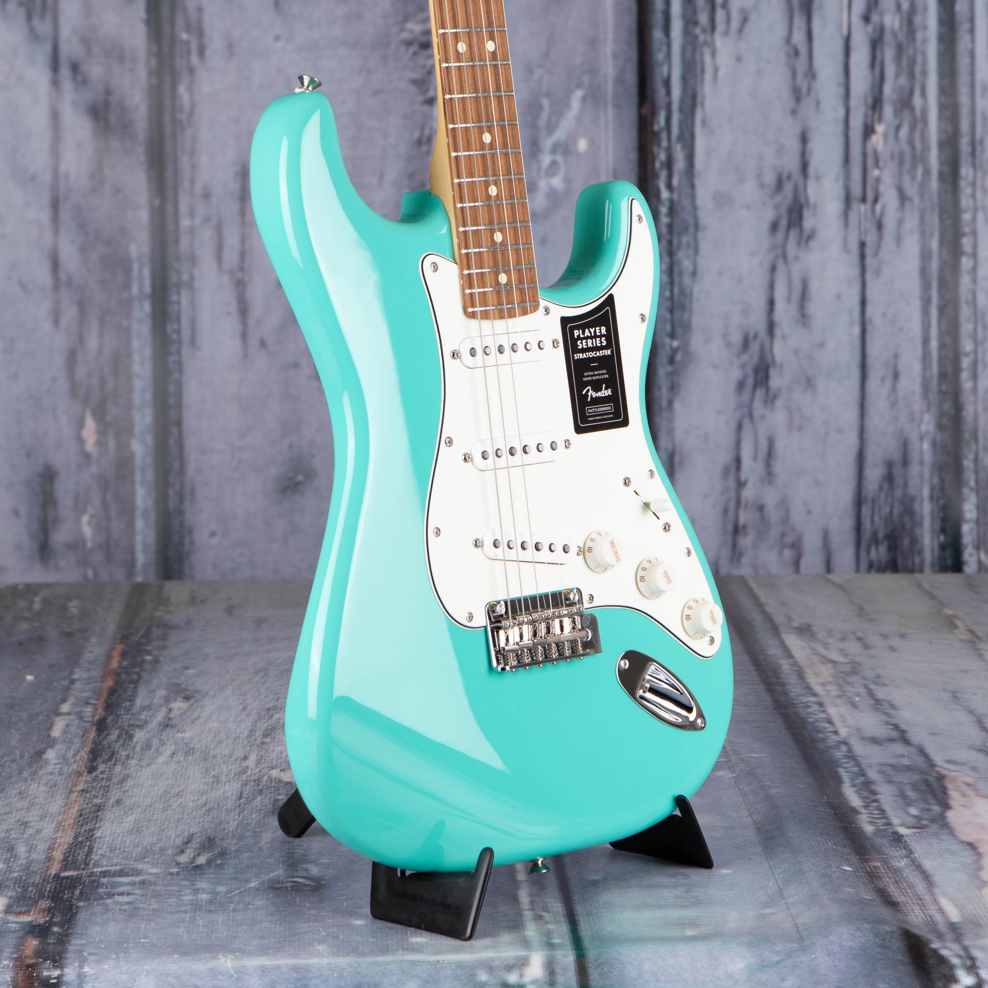 Fender Player Stratocaster Electric Guitar, Sea Foam Green, angle