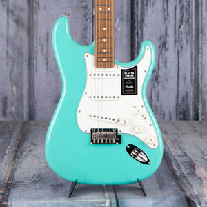 Fender Player Stratocaster Electric Guitar, Sea Foam Green, front closeup