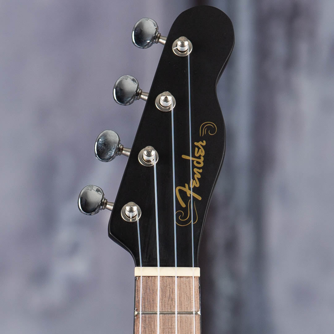 Fender Venice Soprano Ukulele, Black, front headstock