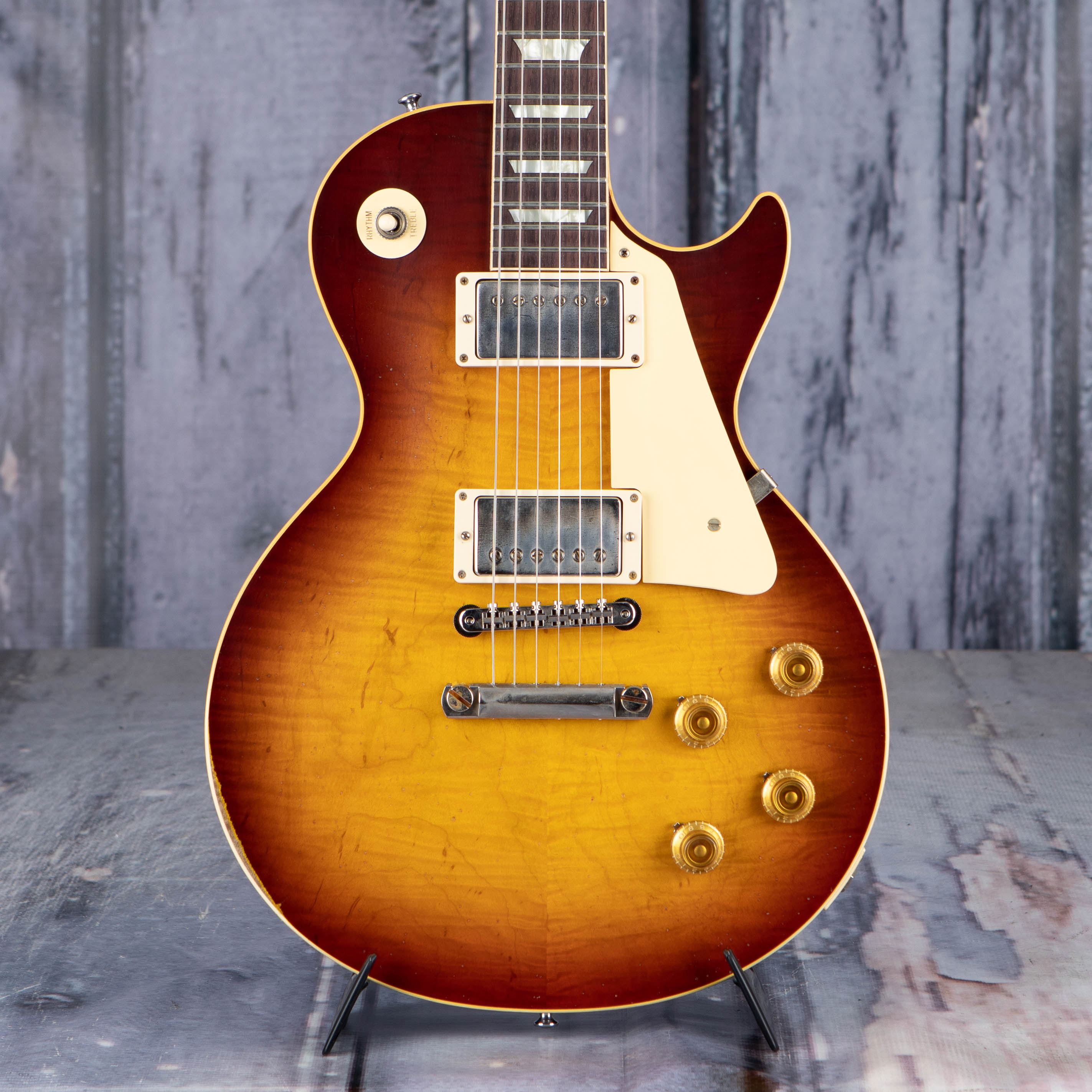 Gibson Custom Shop 1959 Les Paul Standard Murphy Lab Light Aged Electric Guitar, Royal Tea Burst, front closeup