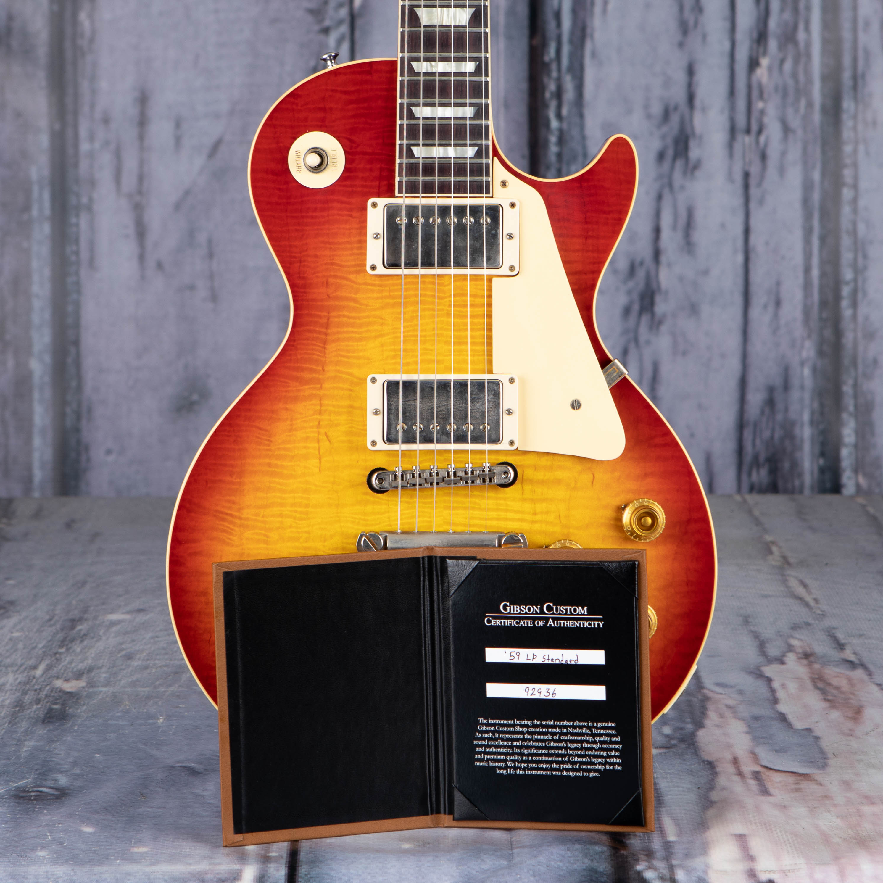 Gibson Custom Shop 1959 Les Paul Standard Reissue Electric Guitar, Washed Cherry Sunburst, coa