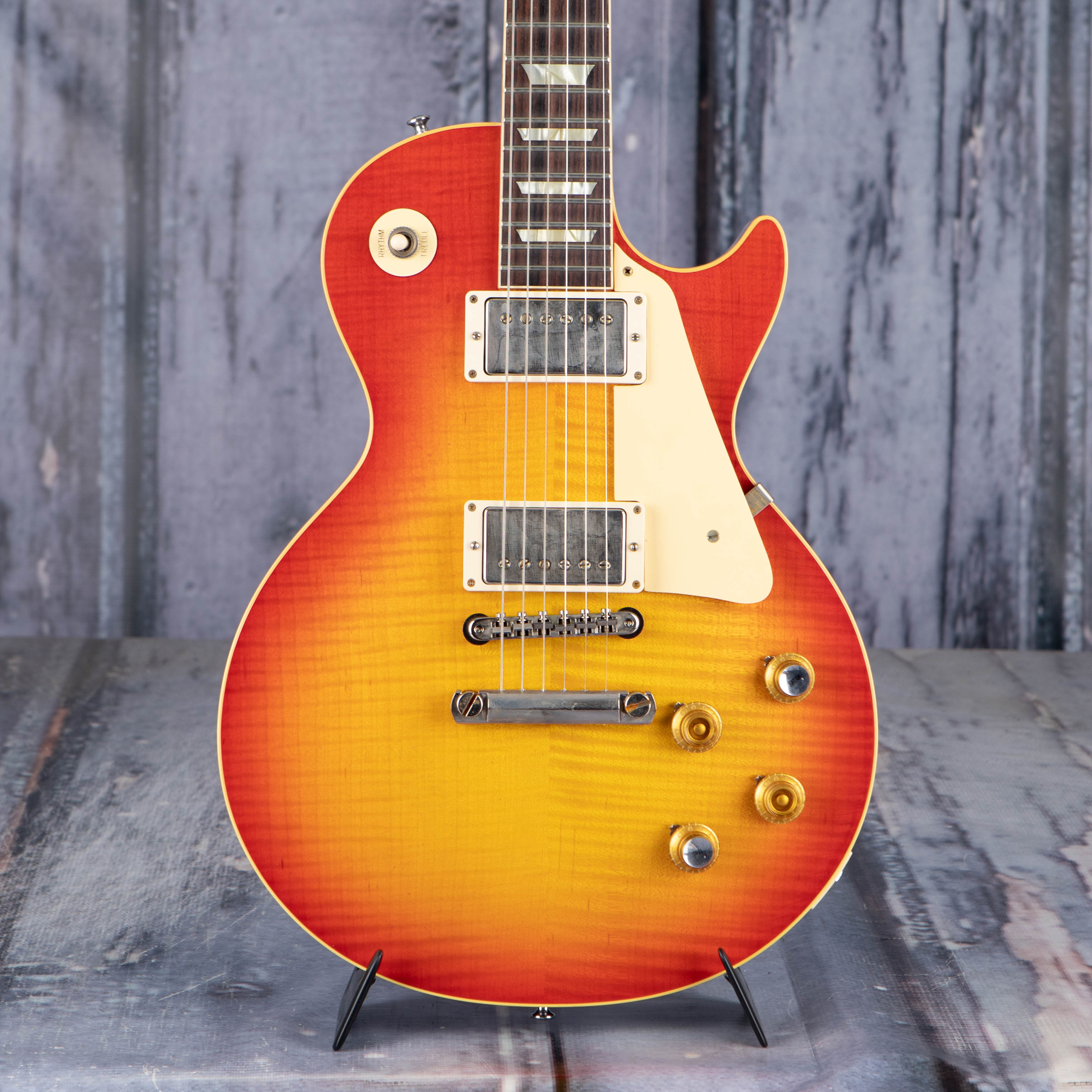 Gibson Custom Shop 1960 Les Paul Standard Murphy Lab Ultra Light Aged Electric Guitar, Orange Lemon Fade Burst, front closeup