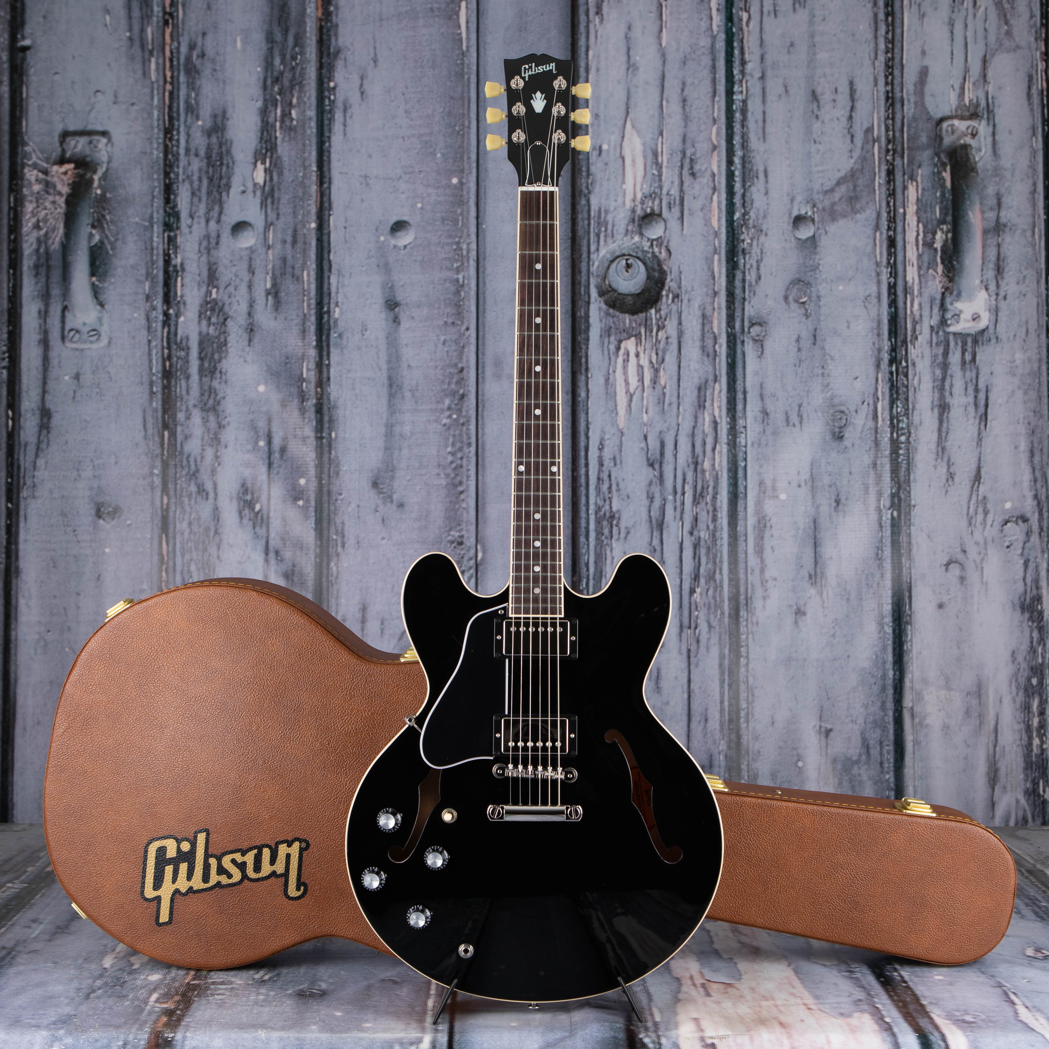 Gibson USA ES-335 Left-Handed Semi-Hollowbody Guitar, Vintage Ebony, case