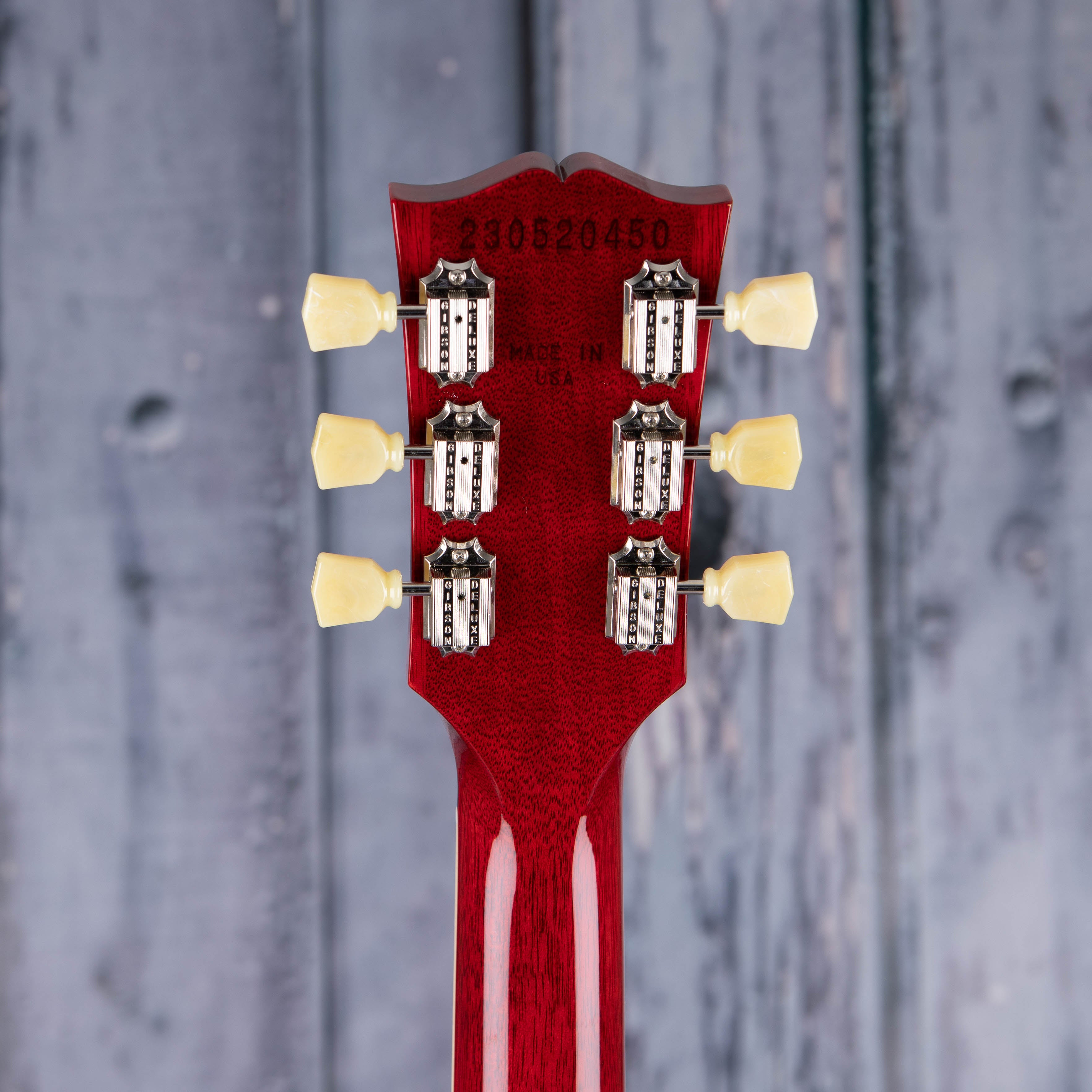 Gibson USA ES-335 Left-Handed Semi-Hollowbody Guitar, Sixties Cherry, back headstock