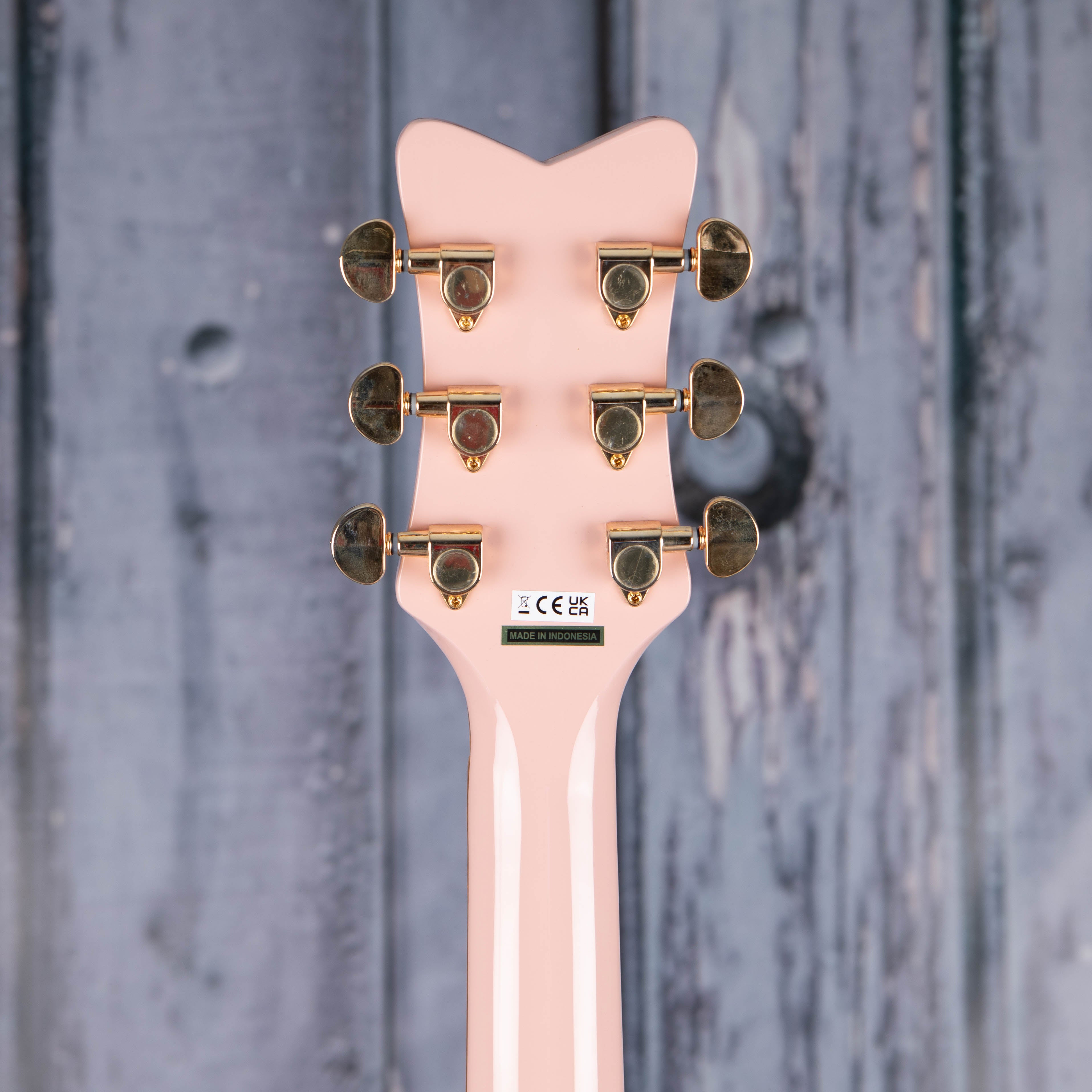Gretsch G5021E Rancher Penguin Parlor Acoustic/Electric Guitar, Shell Pink, back headstock