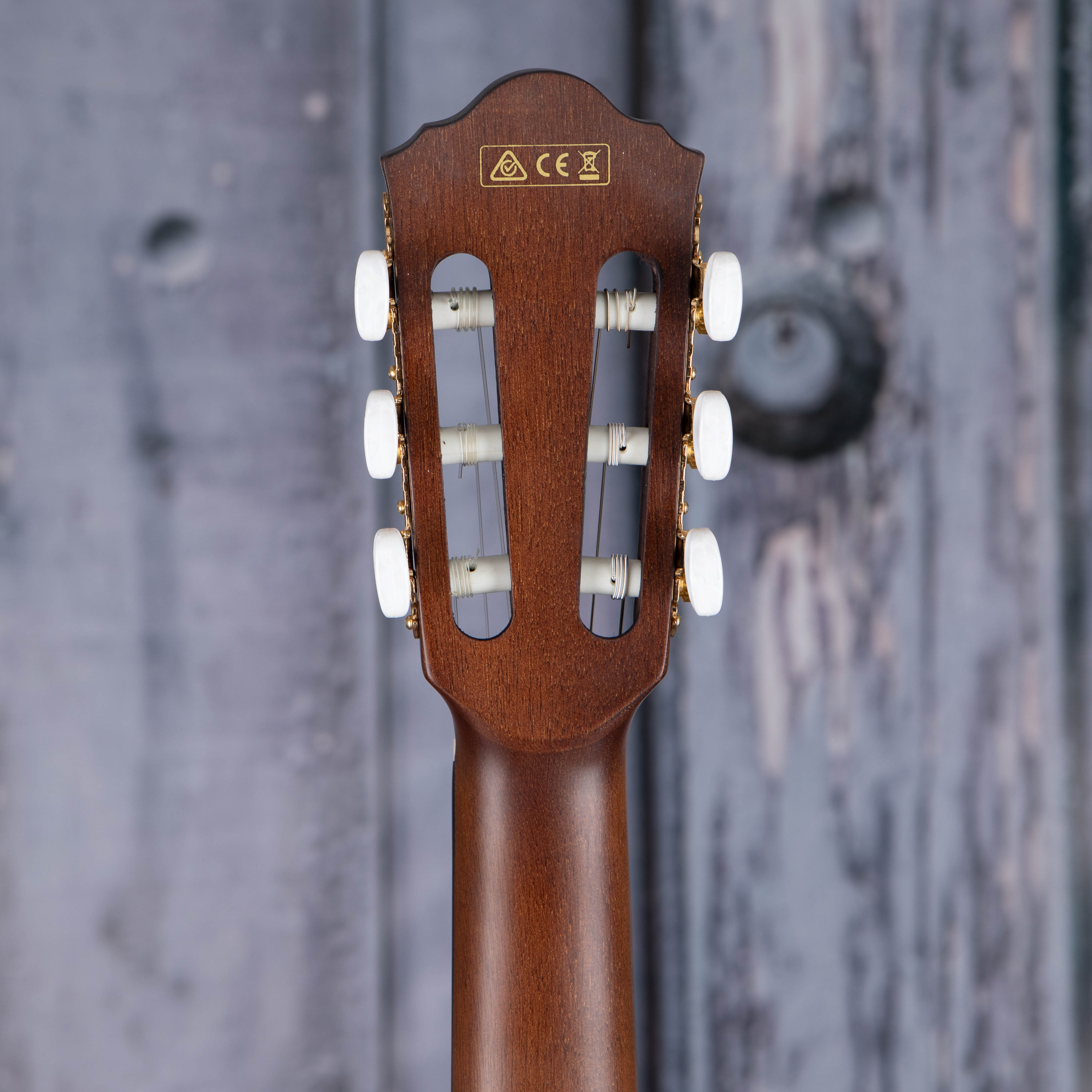 Ibanez AEG50N Classical Acoustic/Electric Guitar, Black High Gloss, back headstock