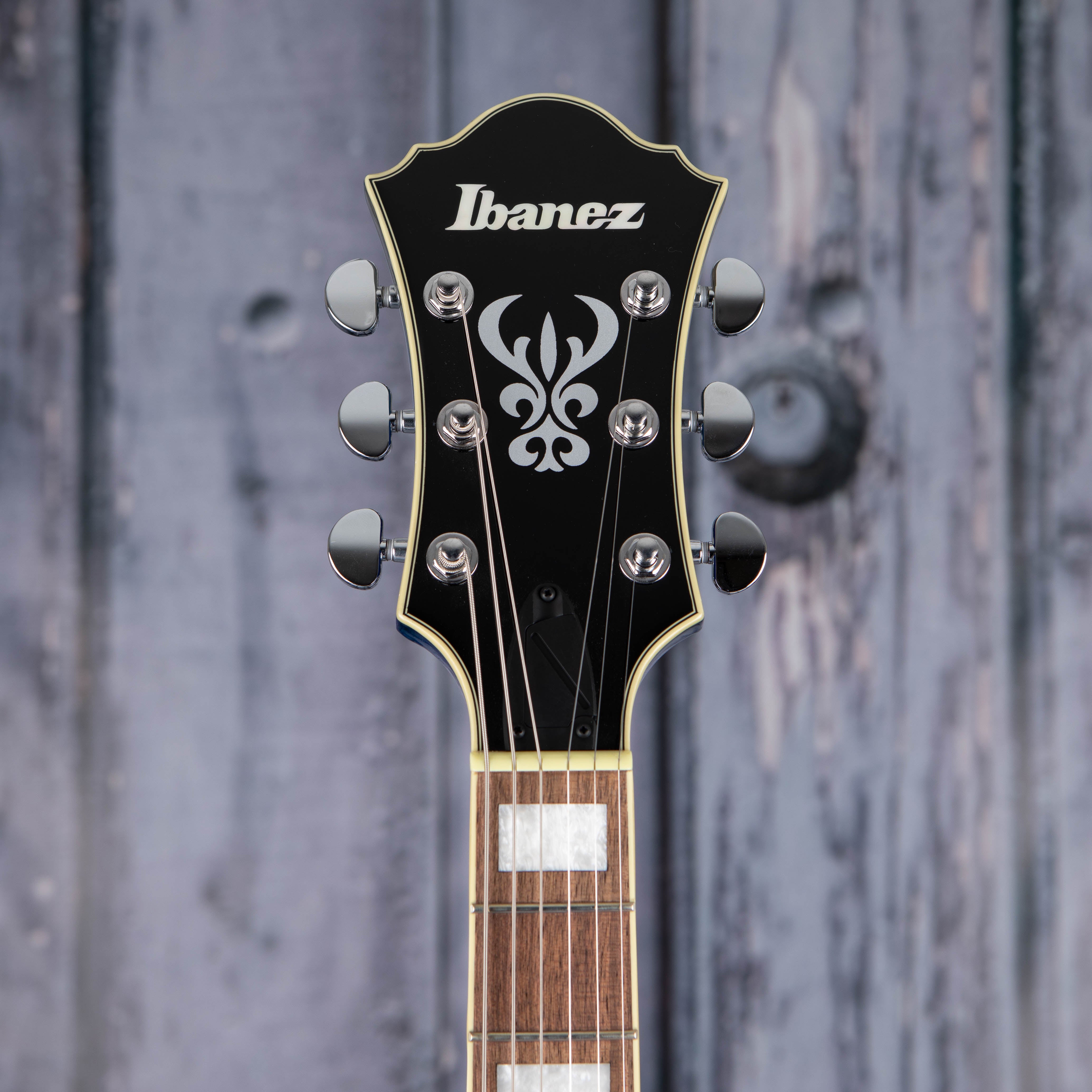 Ibanez Artcore AF75 Hollowbody Guitar, Jet Blue Burst, front headstock