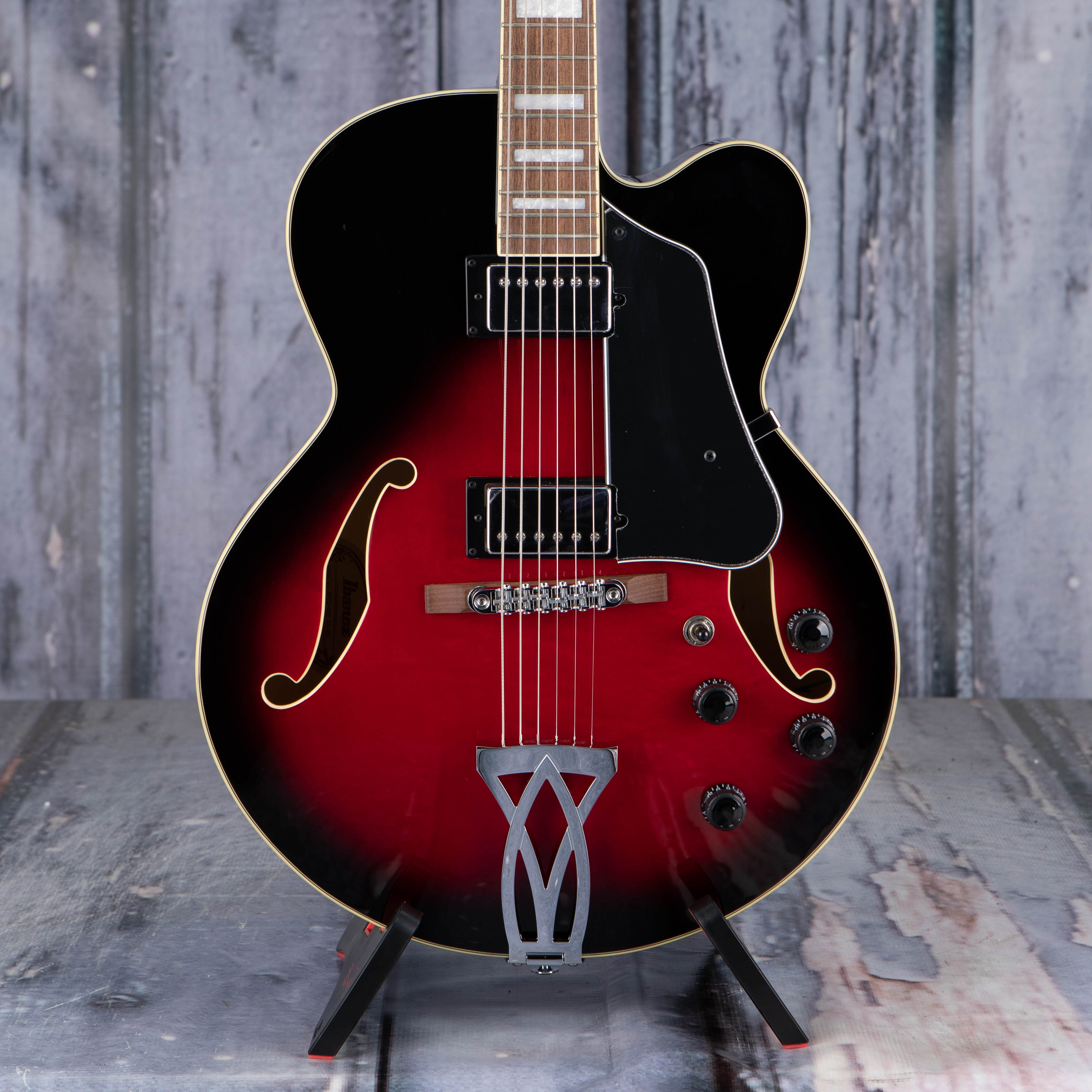 Ibanez Artcore AF75 Hollowbody Guitar, Transparent Red Sunburst, front closeup