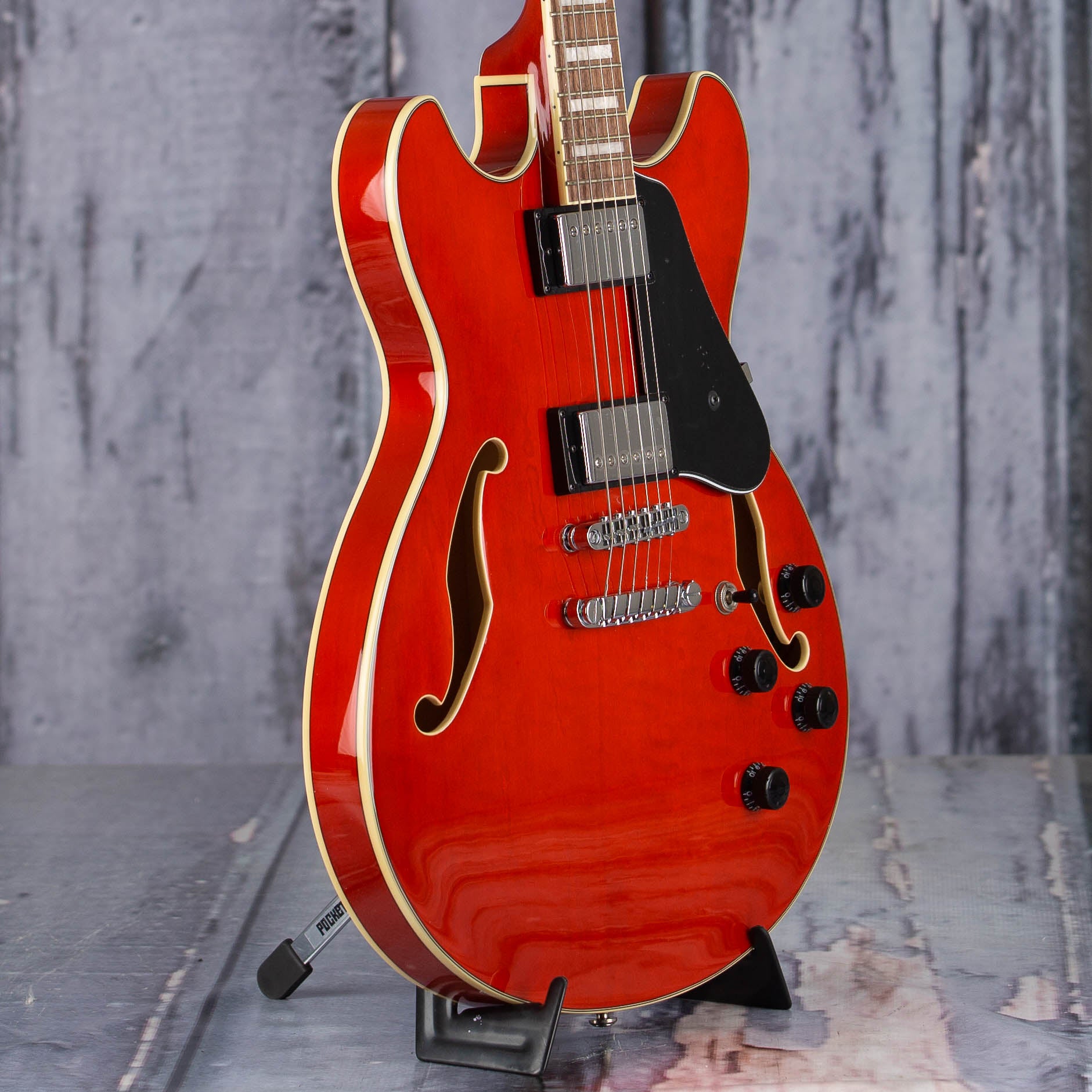 Ibanez Artcore Series AS73 Semi-Hollowbody Guitar, Transparent Cherry Red, angle