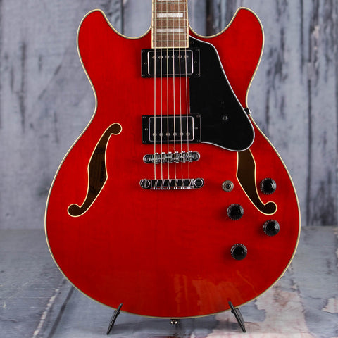 Ibanez Artcore Series AS73 Semi-Hollowbody Guitar, Transparent Cherry Red, front closeup