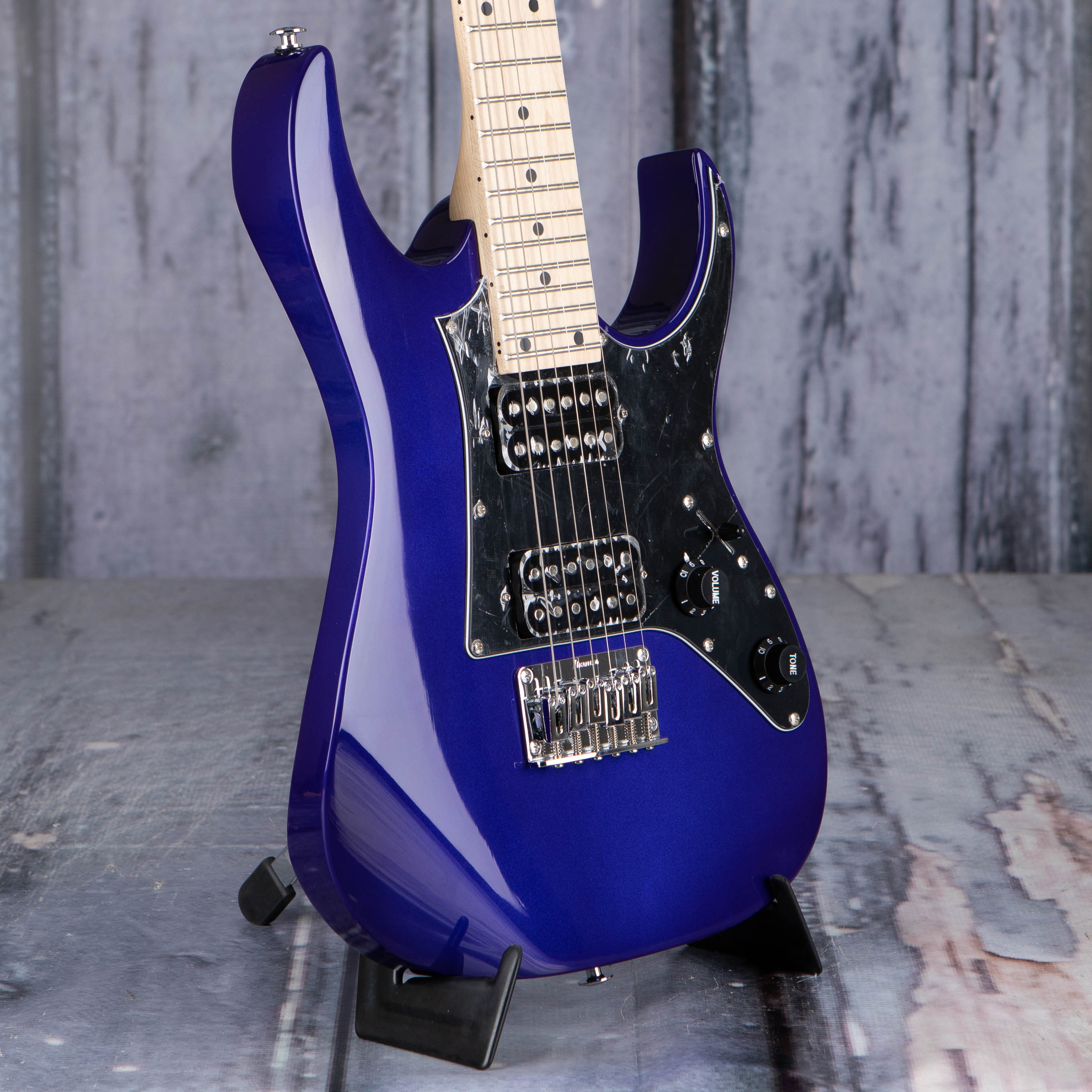 Ibanez GRGM21 miKro Electric Guitar, Jewel Blue, angle