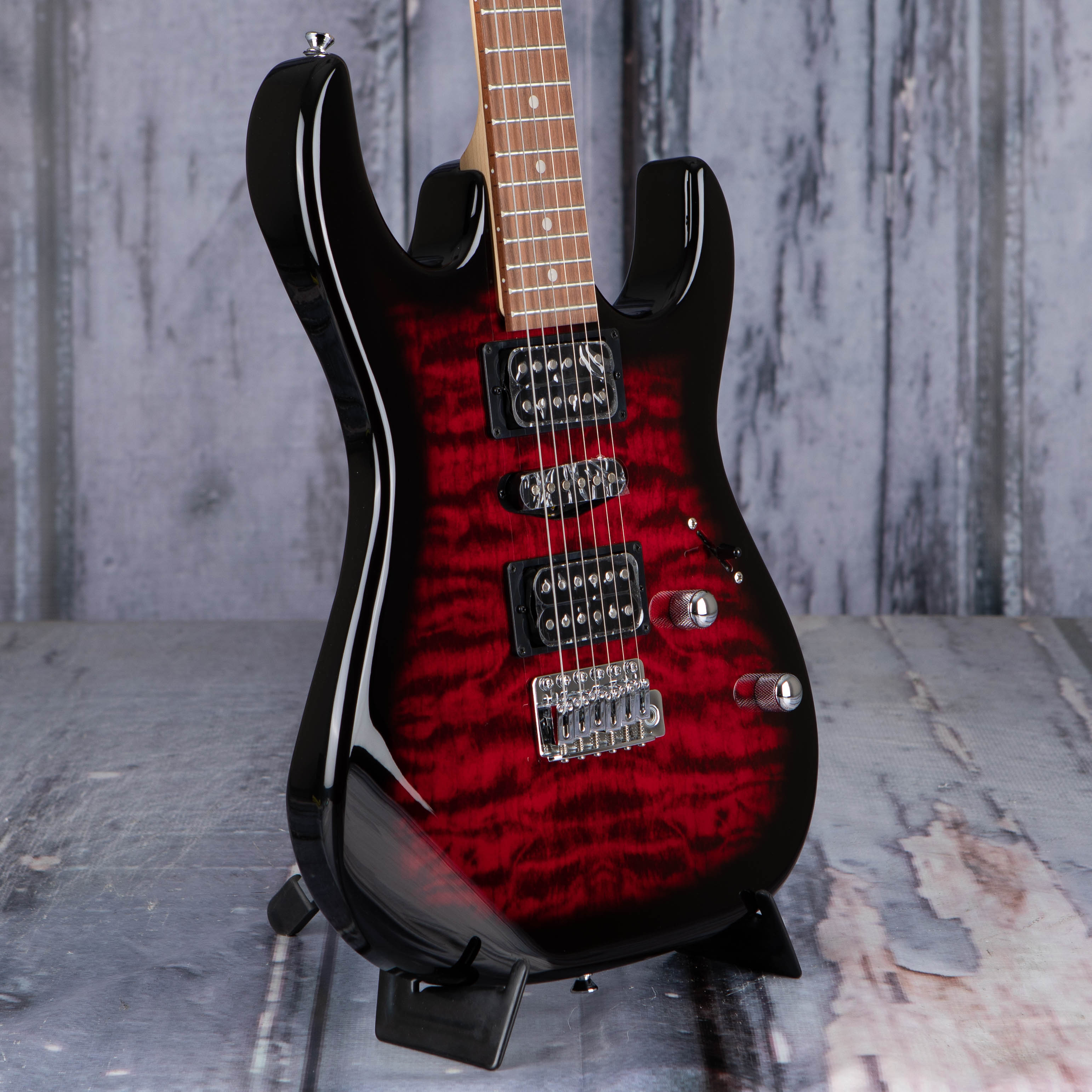 Ibanez Gio GRX70QA Electric Guitar, Transparent Red Burst, angle