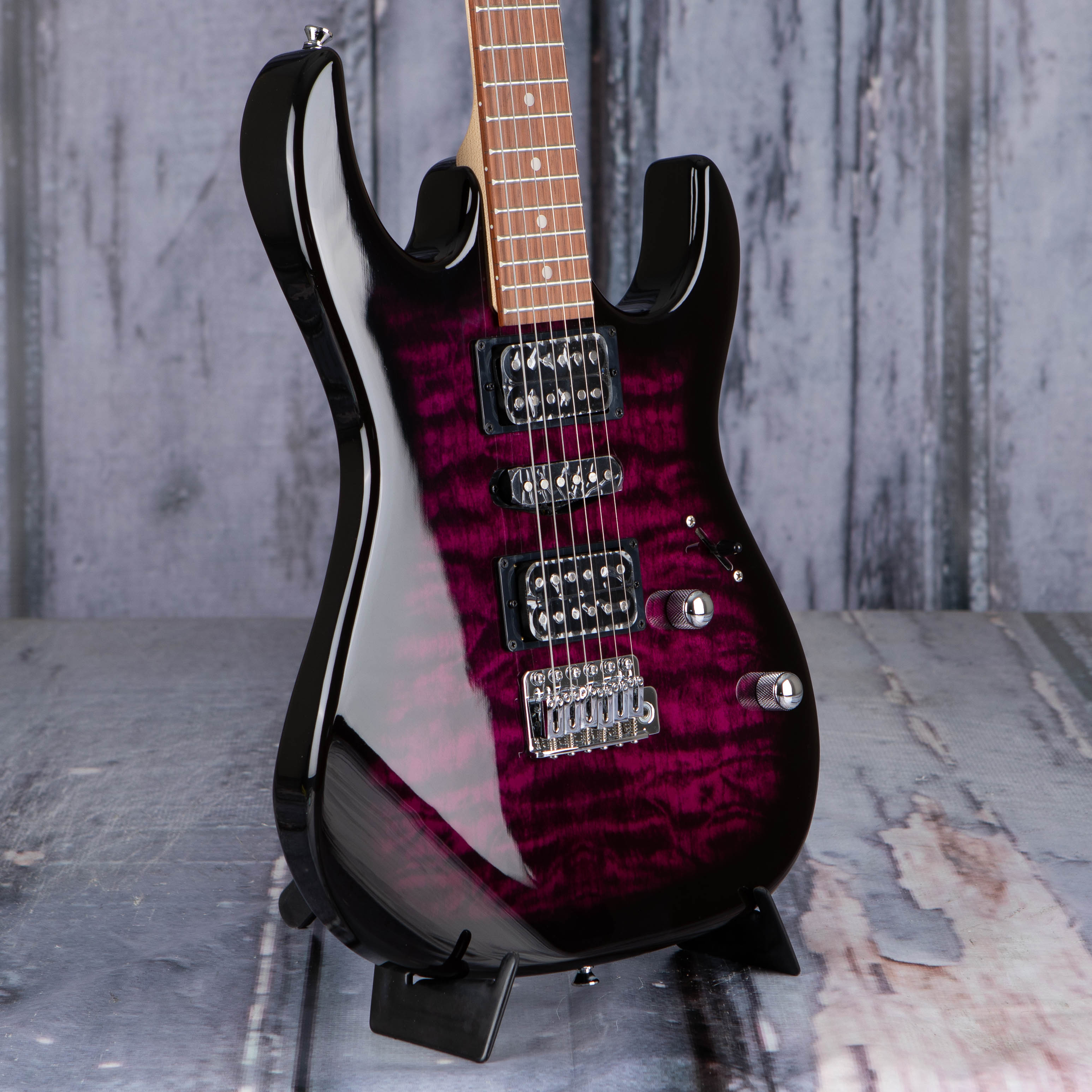 Ibanez Gio GRX70QA Electric Guitar, Transparent Violet Sunburst, angle