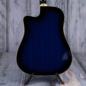 Ibanez PF15ECE Acoustic/Electric Guitar, Transparent Blue Sunburst, back closeup