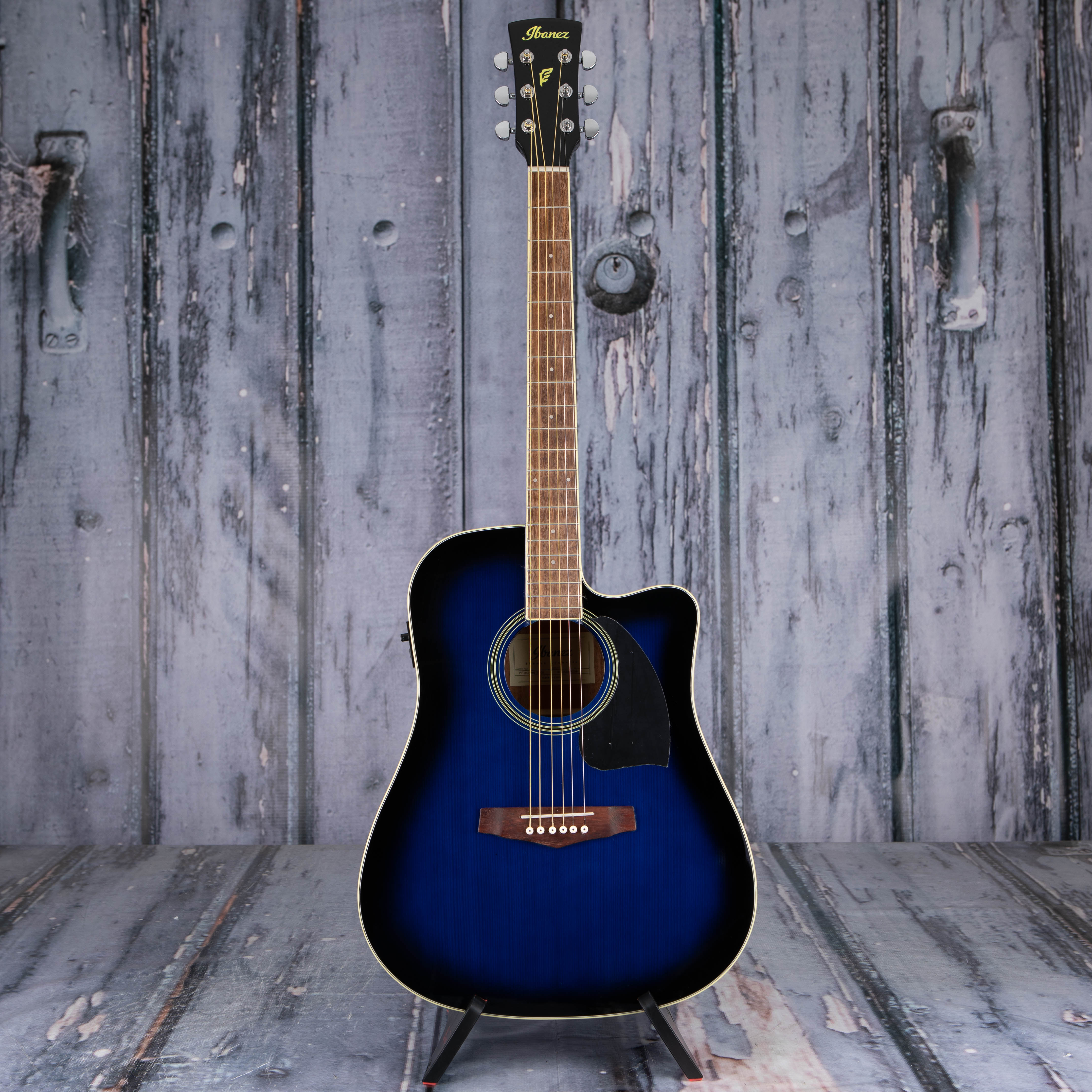 Ibanez PF15ECE Acoustic/Electric Guitar, Transparent Blue Sunburst, front