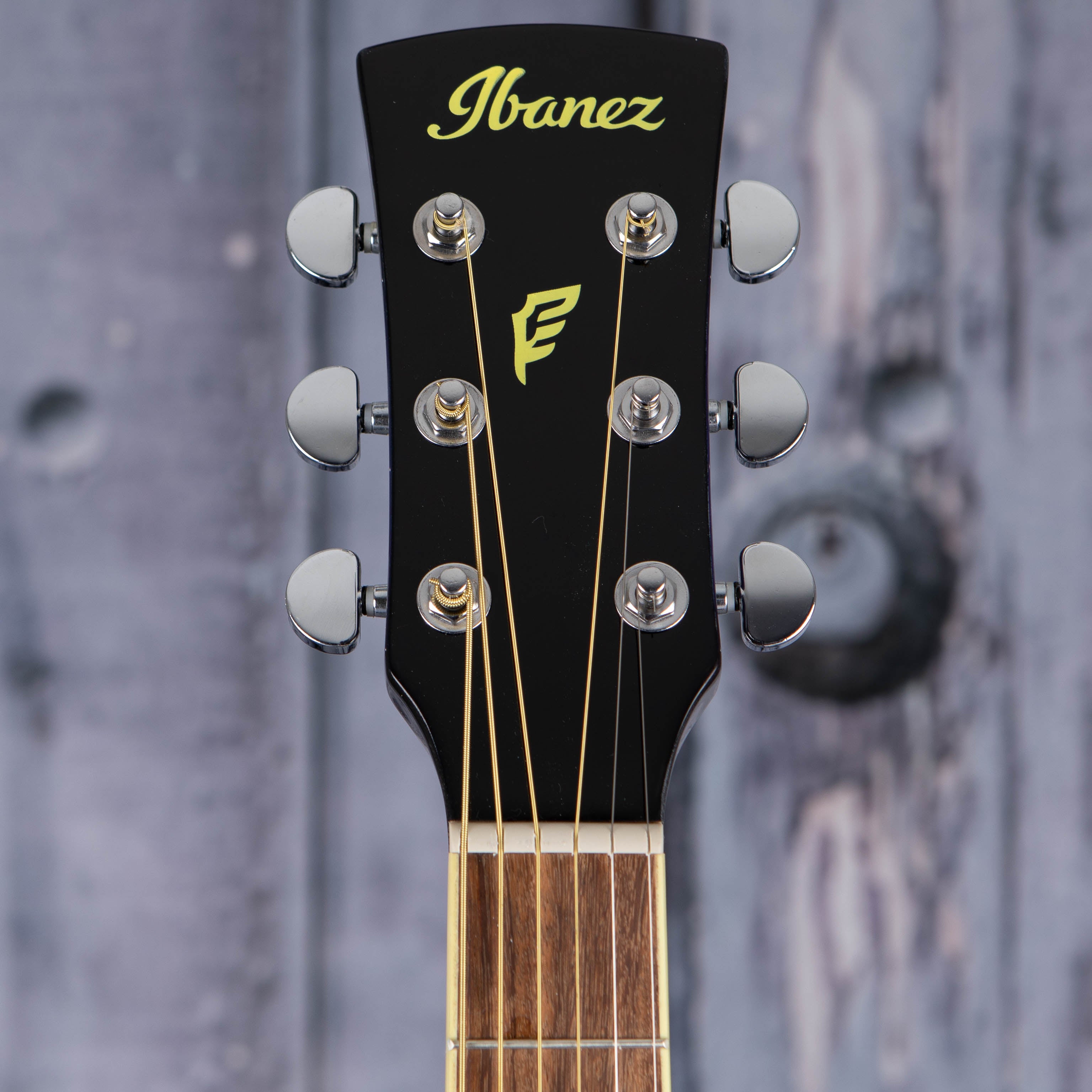 Ibanez PF15ECE Acoustic/Electric Guitar, Transparent Blue Sunburst, front headstock
