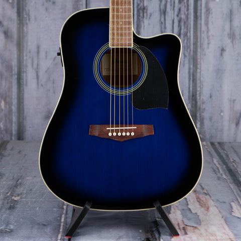 Ibanez PF15ECE Acoustic/Electric Guitar, Transparent Blue Sunburst, front closeup