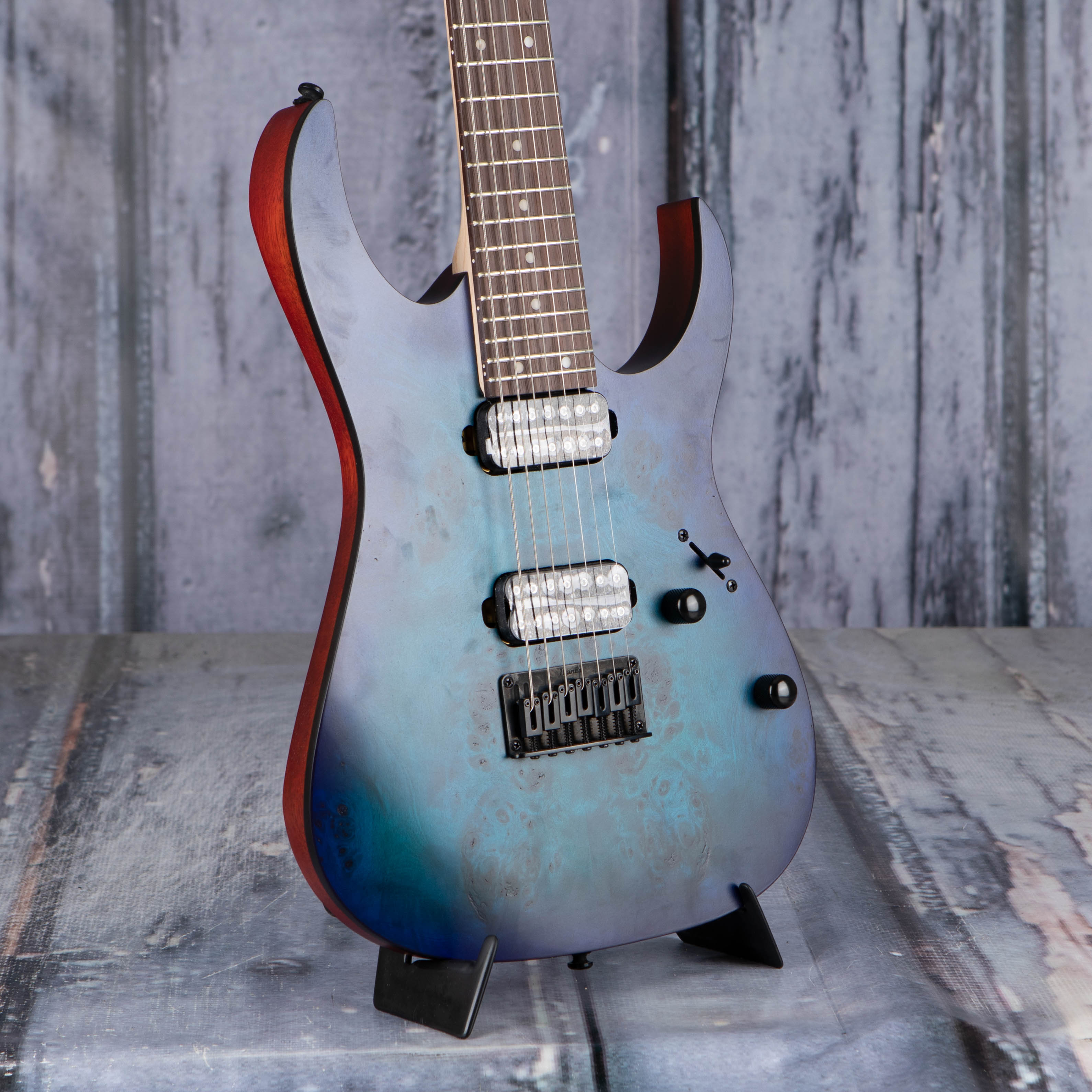 Ibanez RG7421PB 7-String Electric Guitar, Saphhire Blue Flat, angle