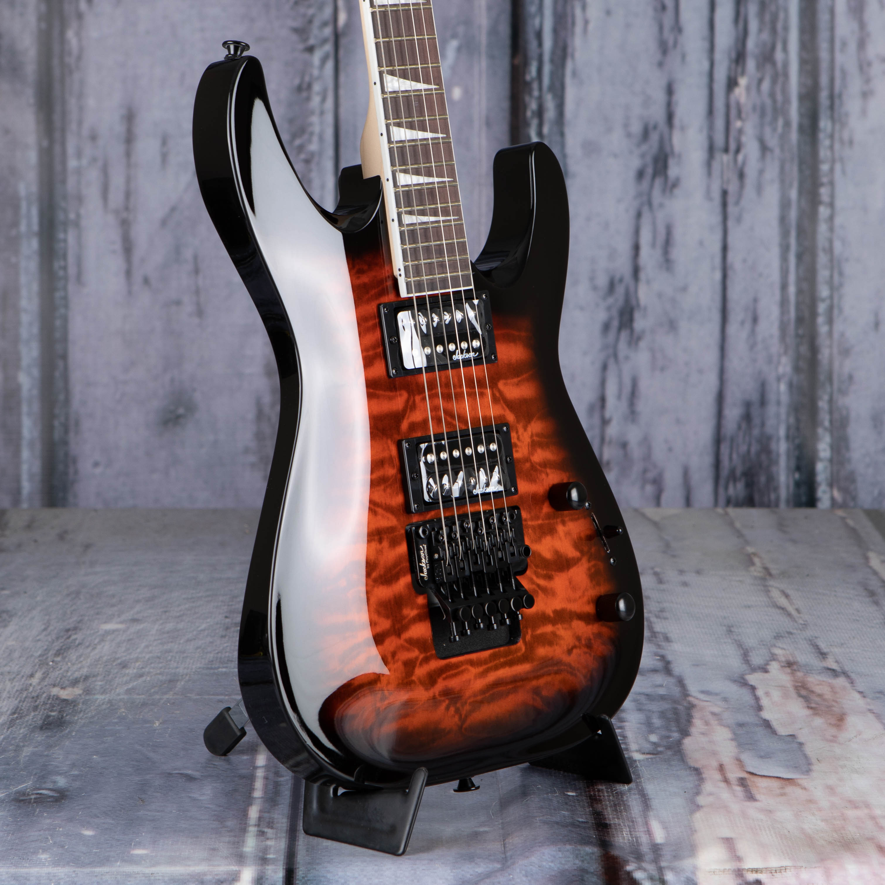 Jackson JS Series Dinky Arch Top JS32Q DKA Electric Guitar, Dark Sunburst, angle