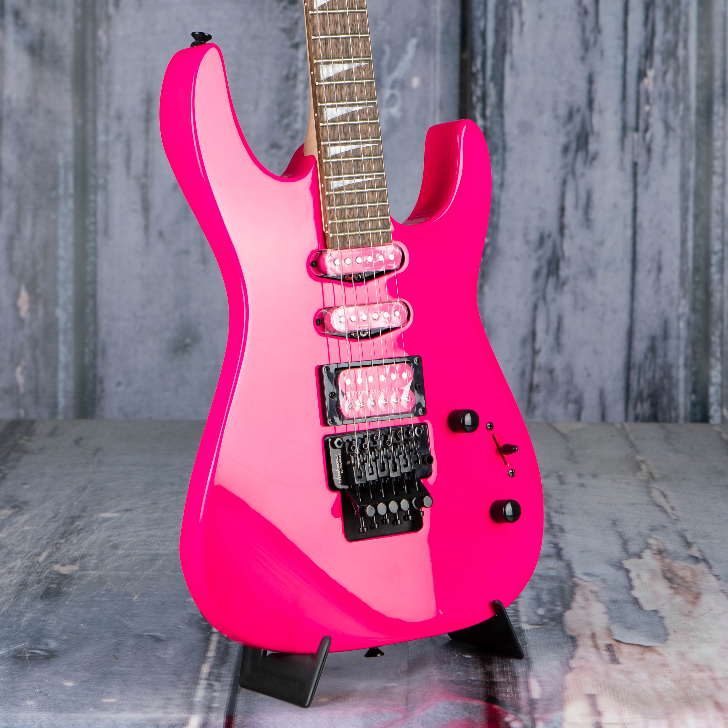 Jackson X Series Dinky DK3XR HSS Electric Guitar, Neon Pink, angle