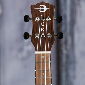 Luna Vintage Mahogany Pineapple Ukulele, Red Satin, front headstock