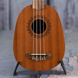 Luna Vintage Mahogany Pineapple Ukulele, Red Satin, front closeup