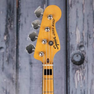 Squier Classic Vibe '70s Jazz Bass Guitar, Black, front headstock