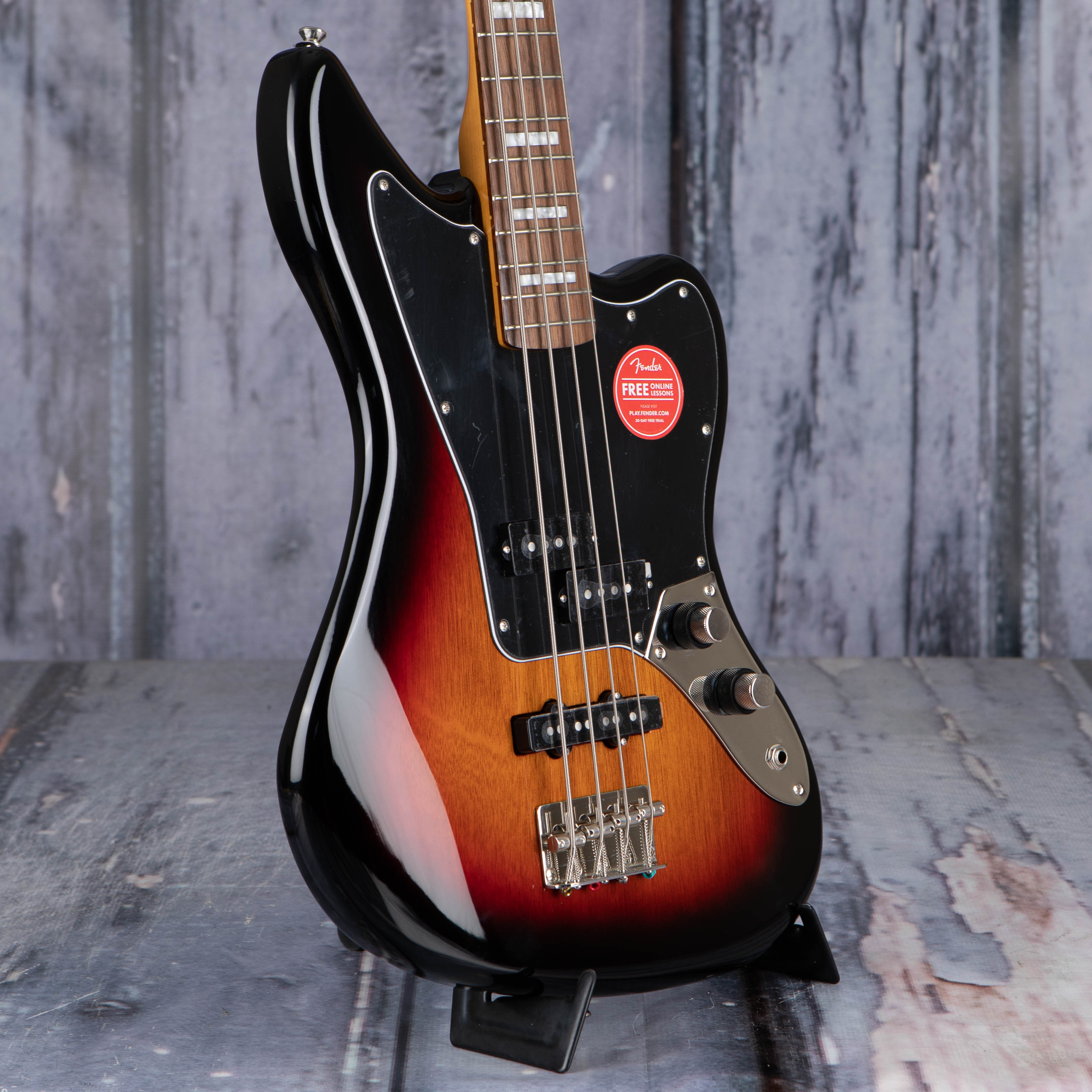 Squier Classic Vibe Jaguar Electric Bass Guitar, 3-Color Sunburst, angle