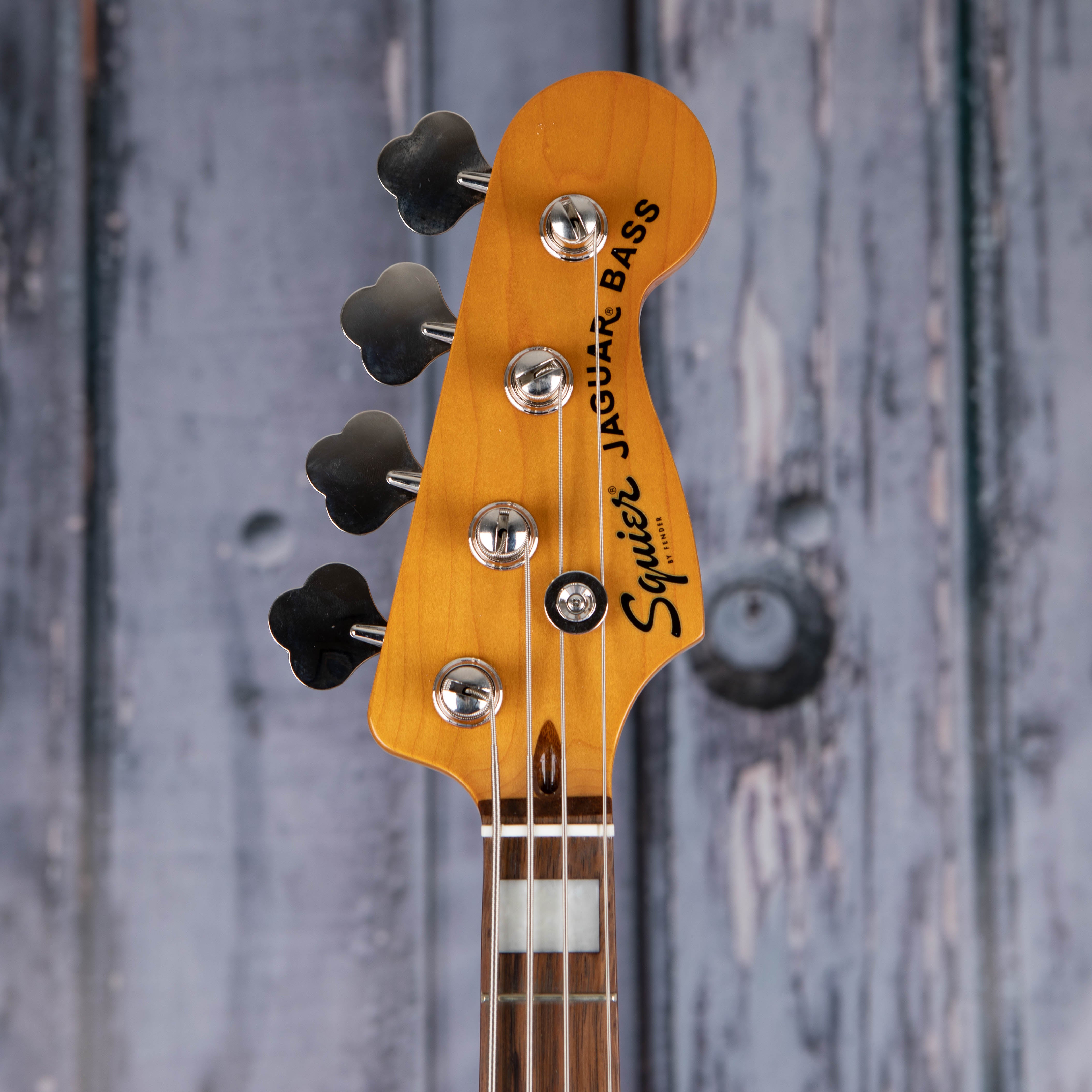 Squier Classic Vibe Jaguar Electric Bass Guitar, 3-Color Sunburst, front headstock