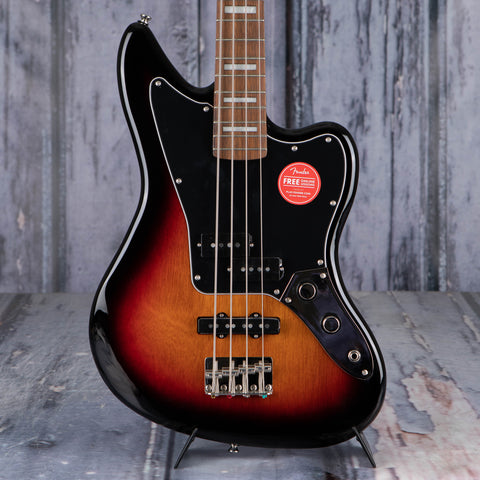 Squier Classic Vibe Jaguar Electric Bass Guitar, 3-Color Sunburst, front closeup