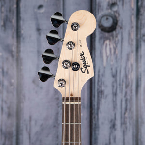 Squier Mini Precision Bass Guitar, Black, front headstock