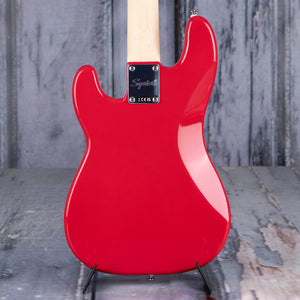 Squier Mini Precision Bass Guitar, Dakota Red, back closeup