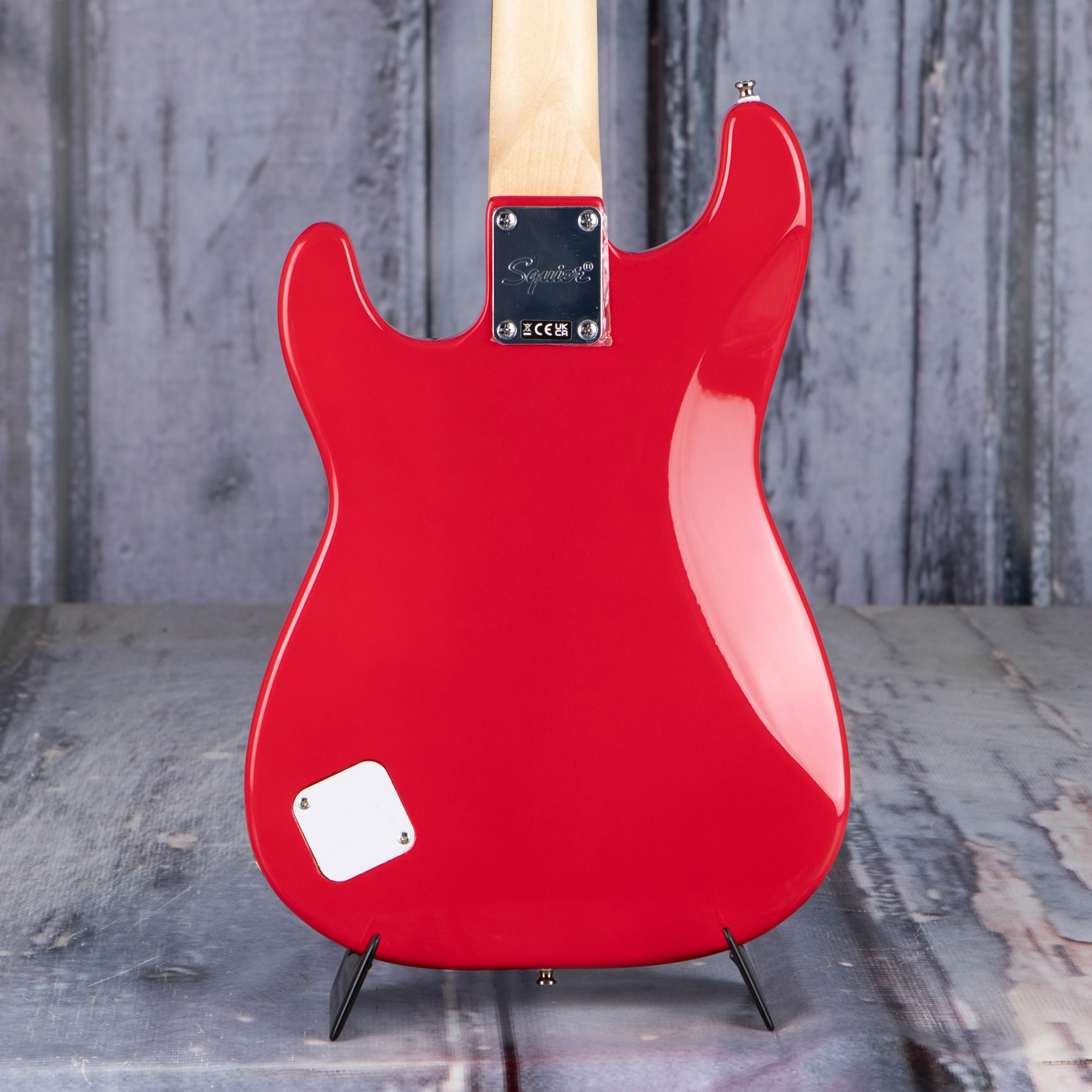 Squier Mini Stratocaster Electric Guitar, Dakota Red, back closeup