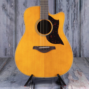 Yamaha A1R Dreadnought Acoustic/Electric Guitar, Vintage Natural, front closeup