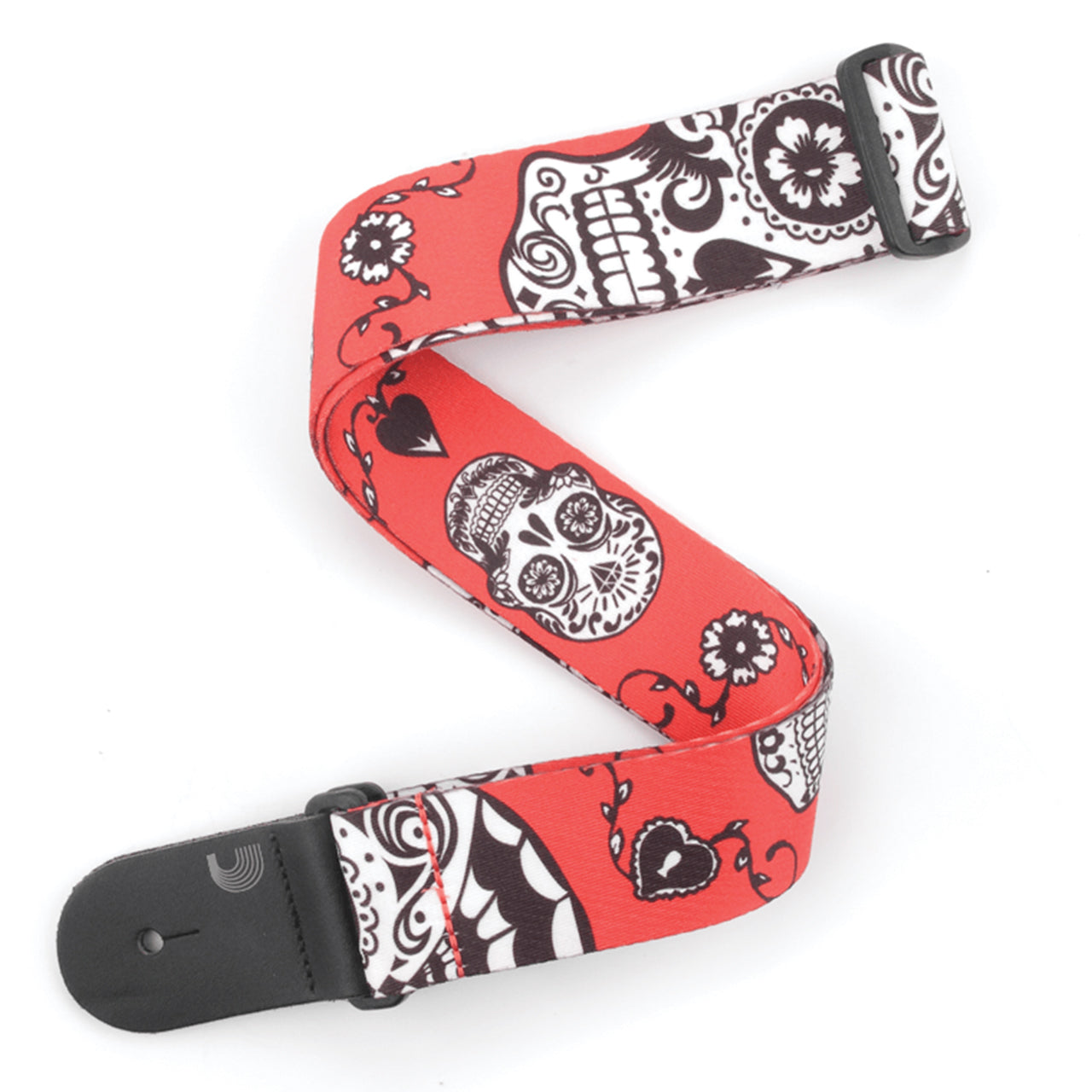 D'Addario Polyester 2" Guitar Strap, Red Sugar Skulls