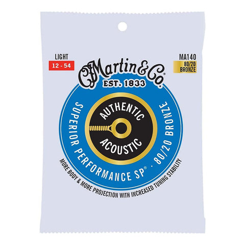 Martin Authentic Acoustic Superior Performance 80/20 Bronze Acoustic Guitar Strings, .012 - .054 Light