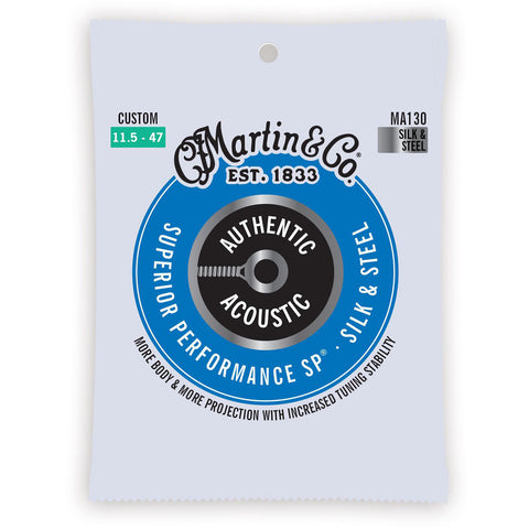 Martin Authentic Acoustic Superior Performance Silk & Steel Acoustic Guitar Strings, 11.5 - 47 Custom