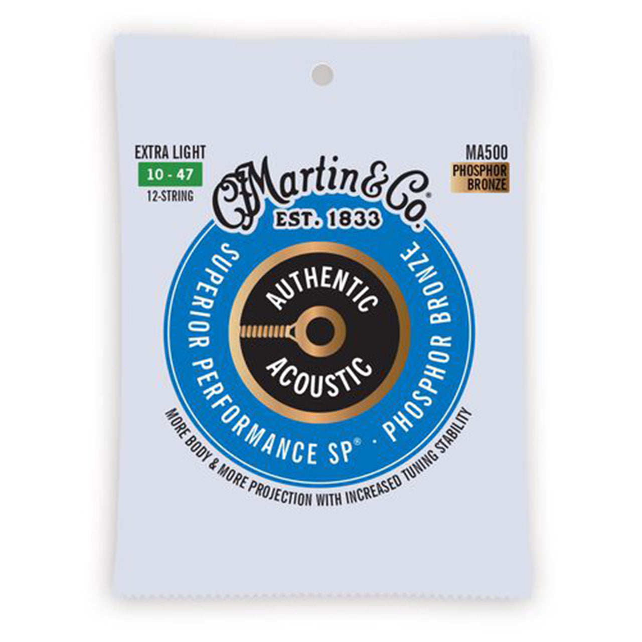 Martin Authentic Acoustic Superior Performance Phosphor Bronze 12-String Acoustic Guitar Strings, 10 - 47 Extra Light