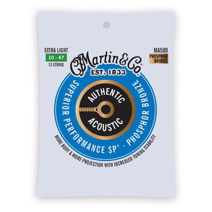 Martin Authentic Acoustic Superior Performance Phosphor Bronze 12-String Guitar Strings, 10 - 47 Extra Light