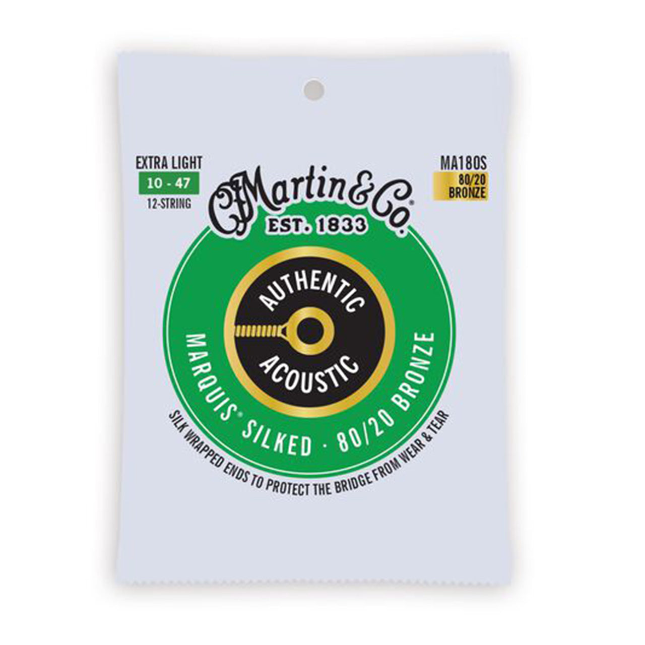 Martin Authentic Acoustic Marquis Silked Bronze 80/20 12-String Acoustic Guitar Strings, 10 - 47 Extra Light