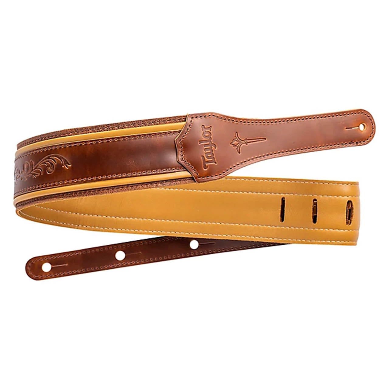 Taylor Nouveau 2.5" Embroidered Leather Guitar Strap, Distressed Brown