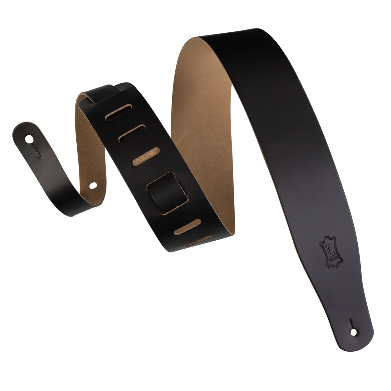 Levy's Streamline Leather Series 2.5" Guitar Strap, Black