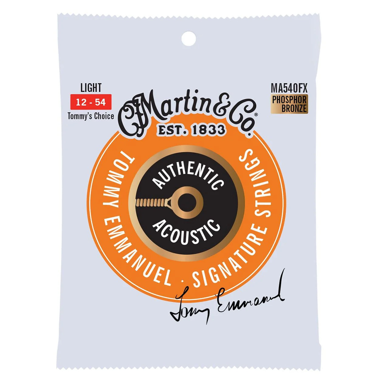 Martin MA540FX Authentic Acoustic Flexible Core Phosphor Bronze Guitar Strings, 12-54 Light